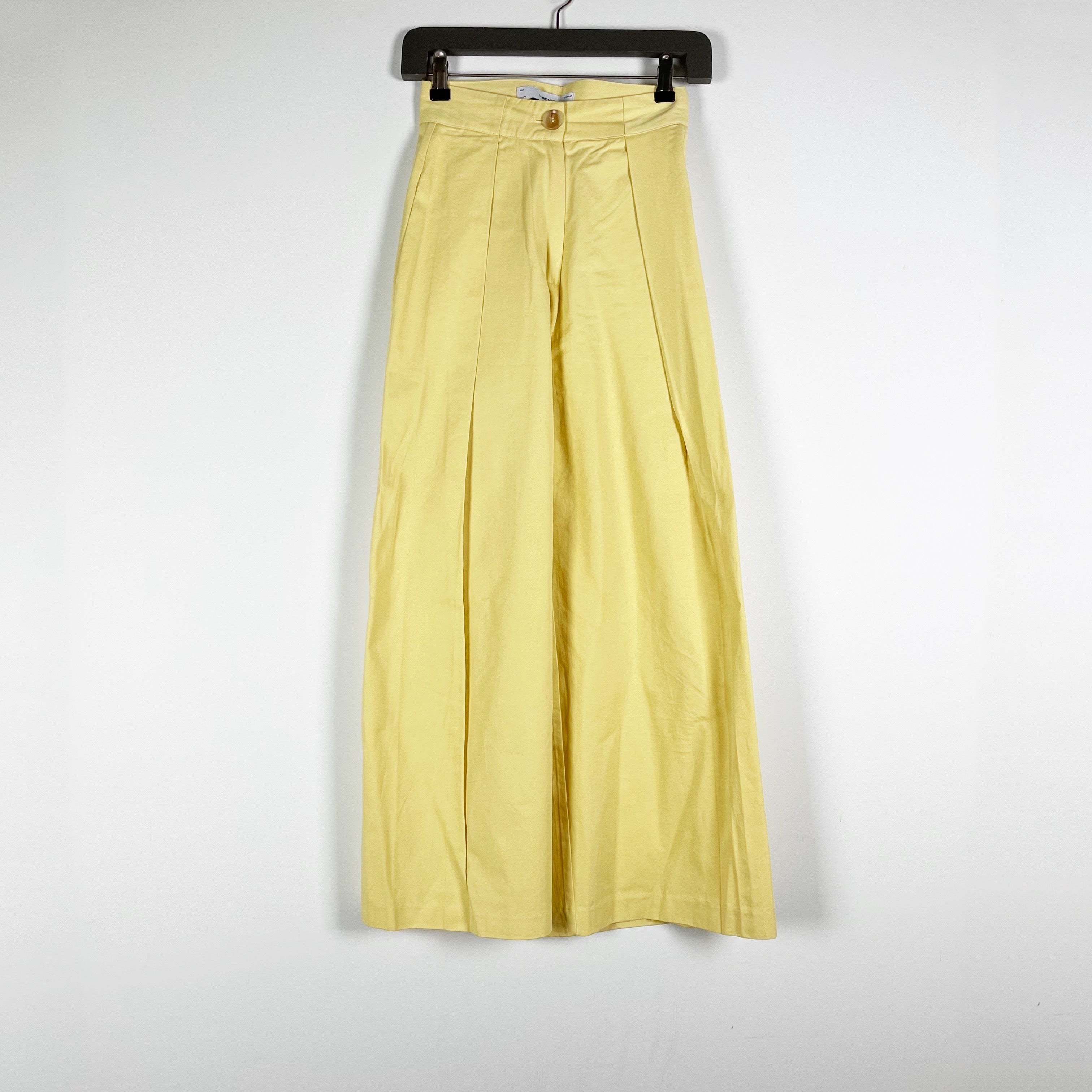 Simonett Cotton High Waisted Wide Leg Pleated Trouser Pants Butter Yellow XS
