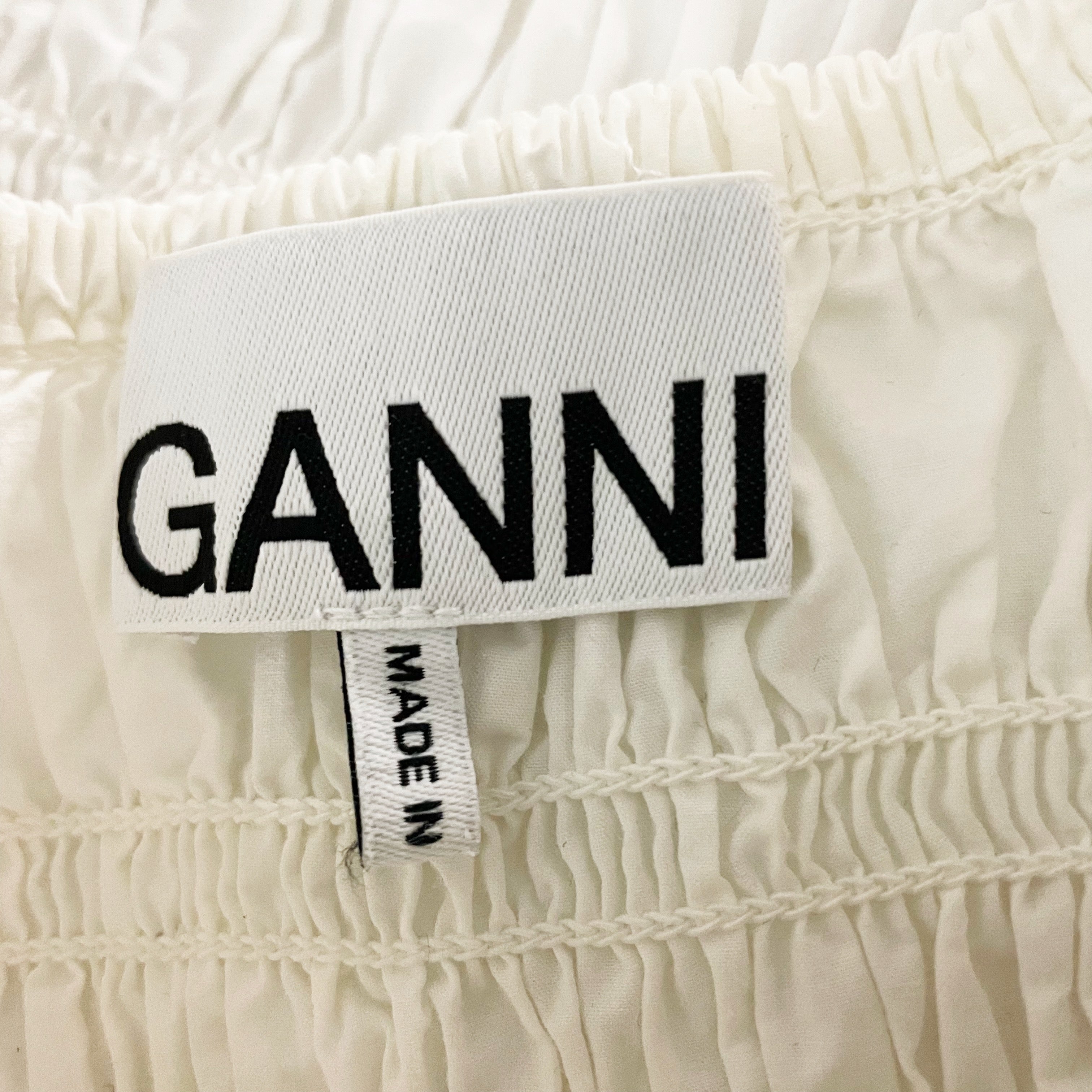 Ganni Cotton Poplin Smocked Bodice Long Sleeve Blouse Shirt Top White Small