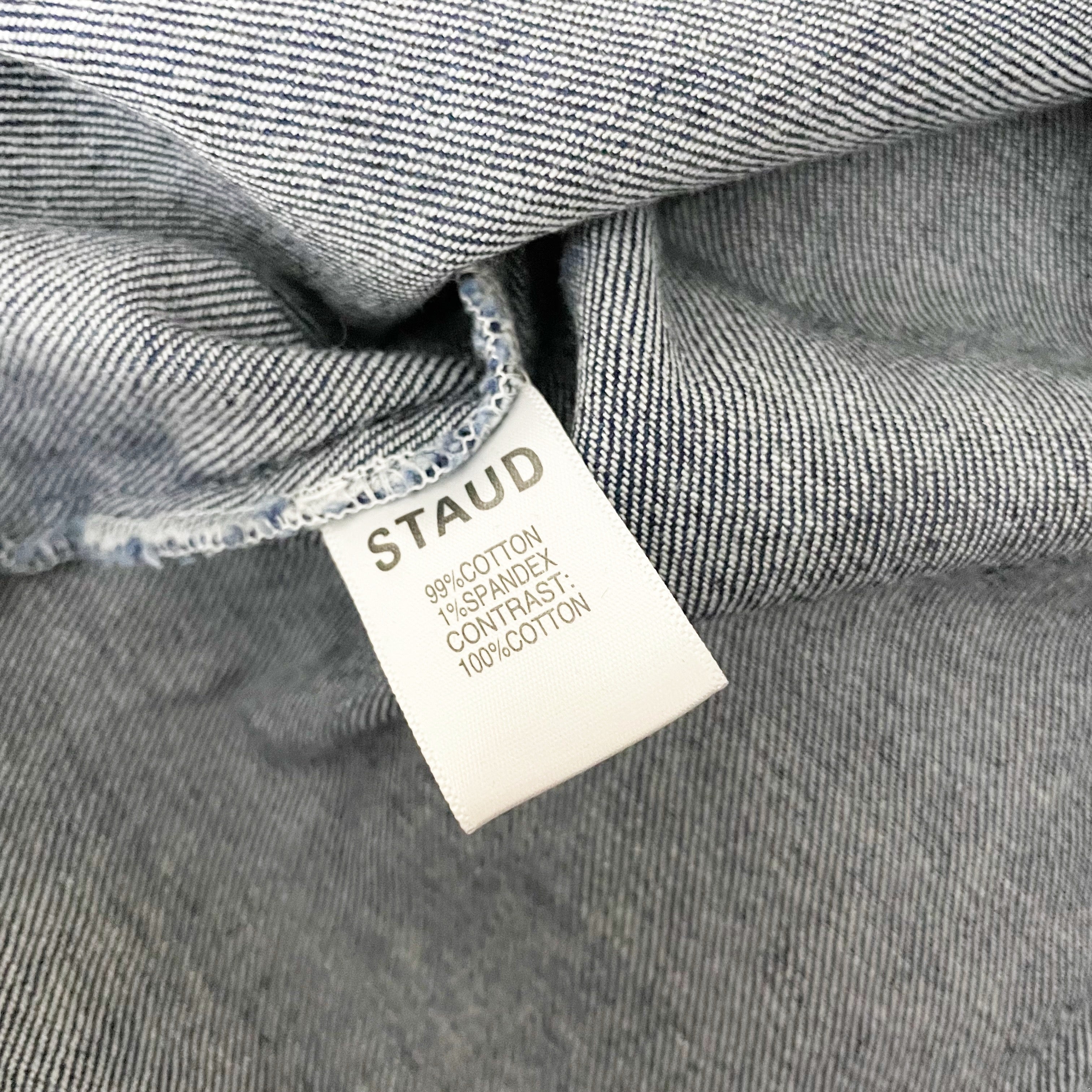 Staud Sur Sweetheart Neck Cotton Stretch Puff Sleeve Mini Denim Jean Dress 0