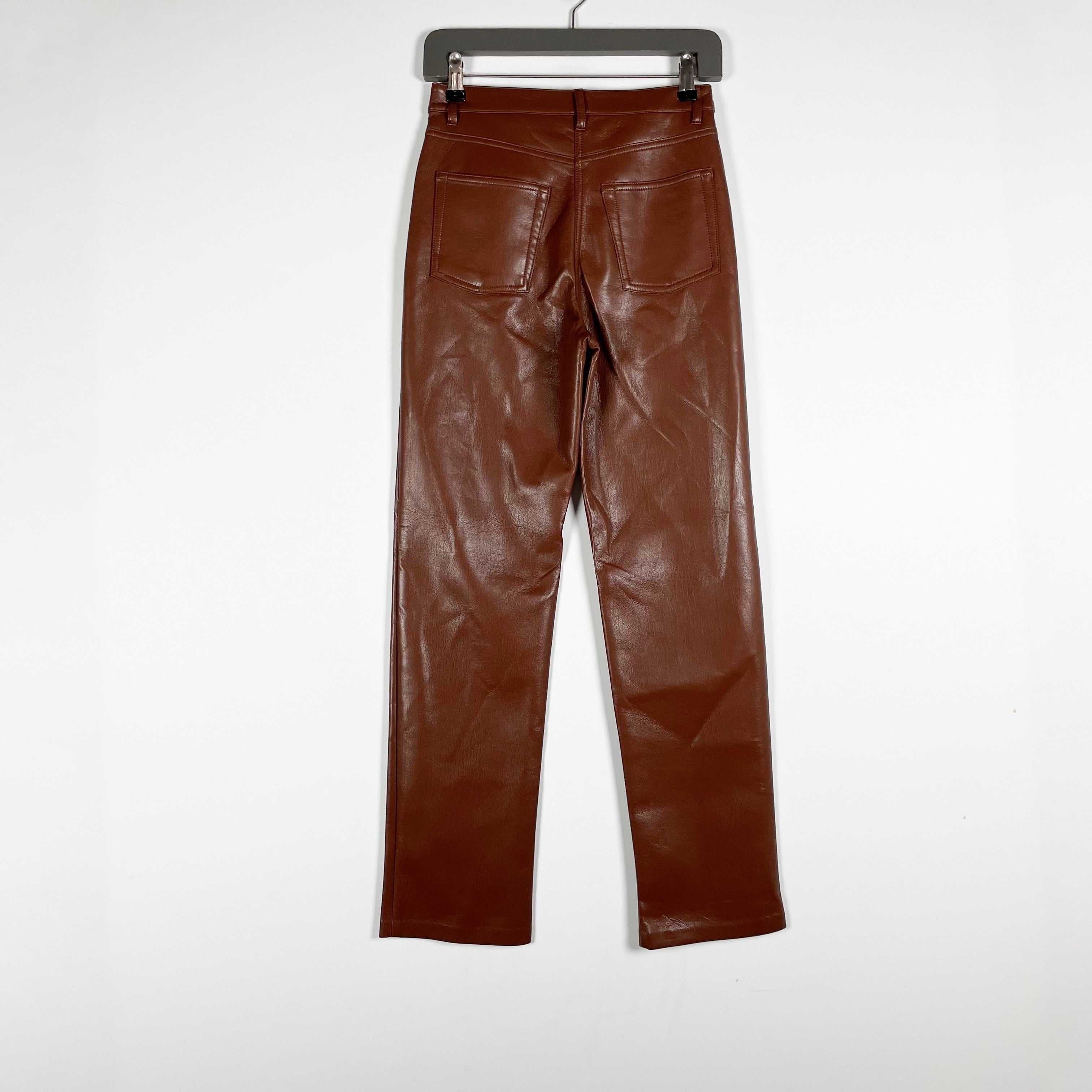 Wilfred Aritzia The Melina Faux Vegan Leather Straight Leg Trouser Pants Brown 2