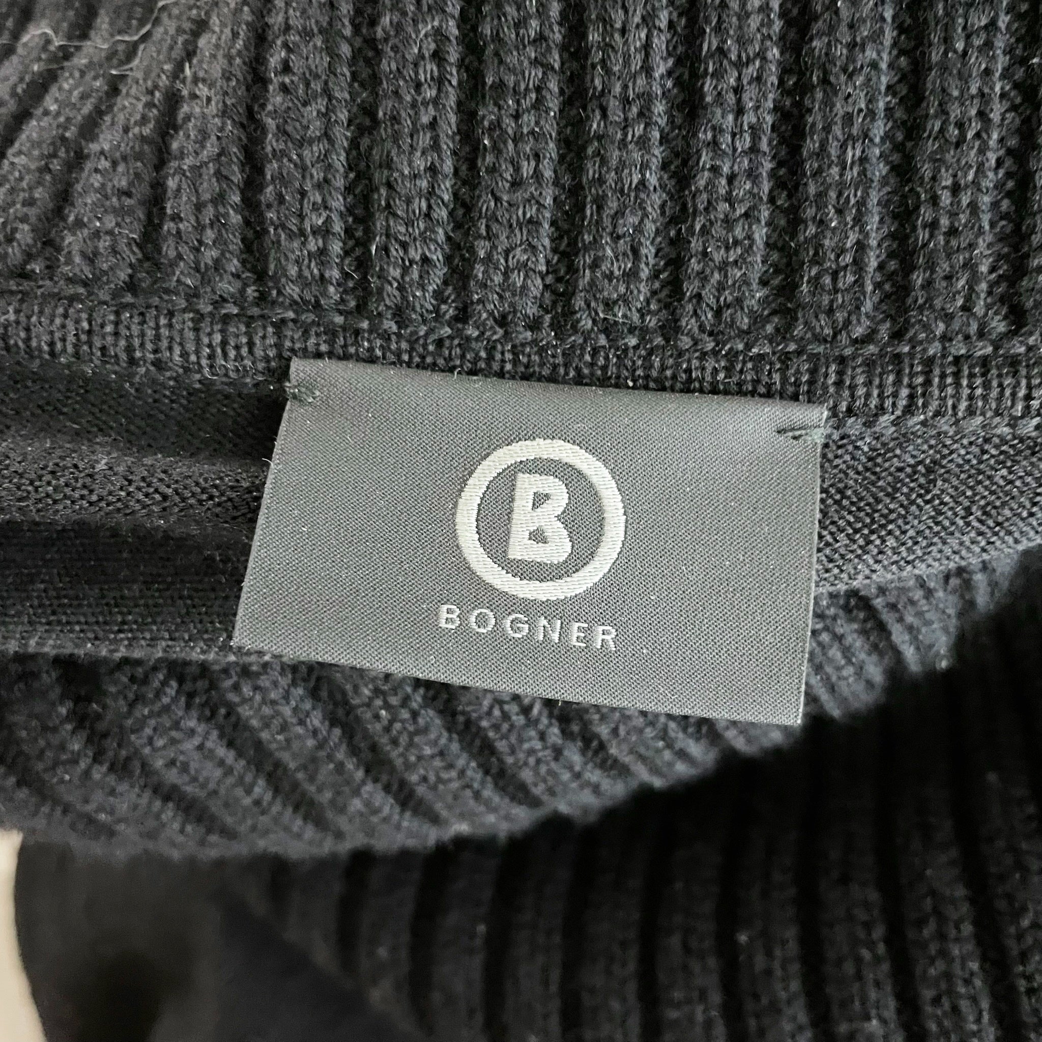 Bogner Women's Wool Knit Stretch Zipper Foldover Turtleneck Neck Sweater Black 6