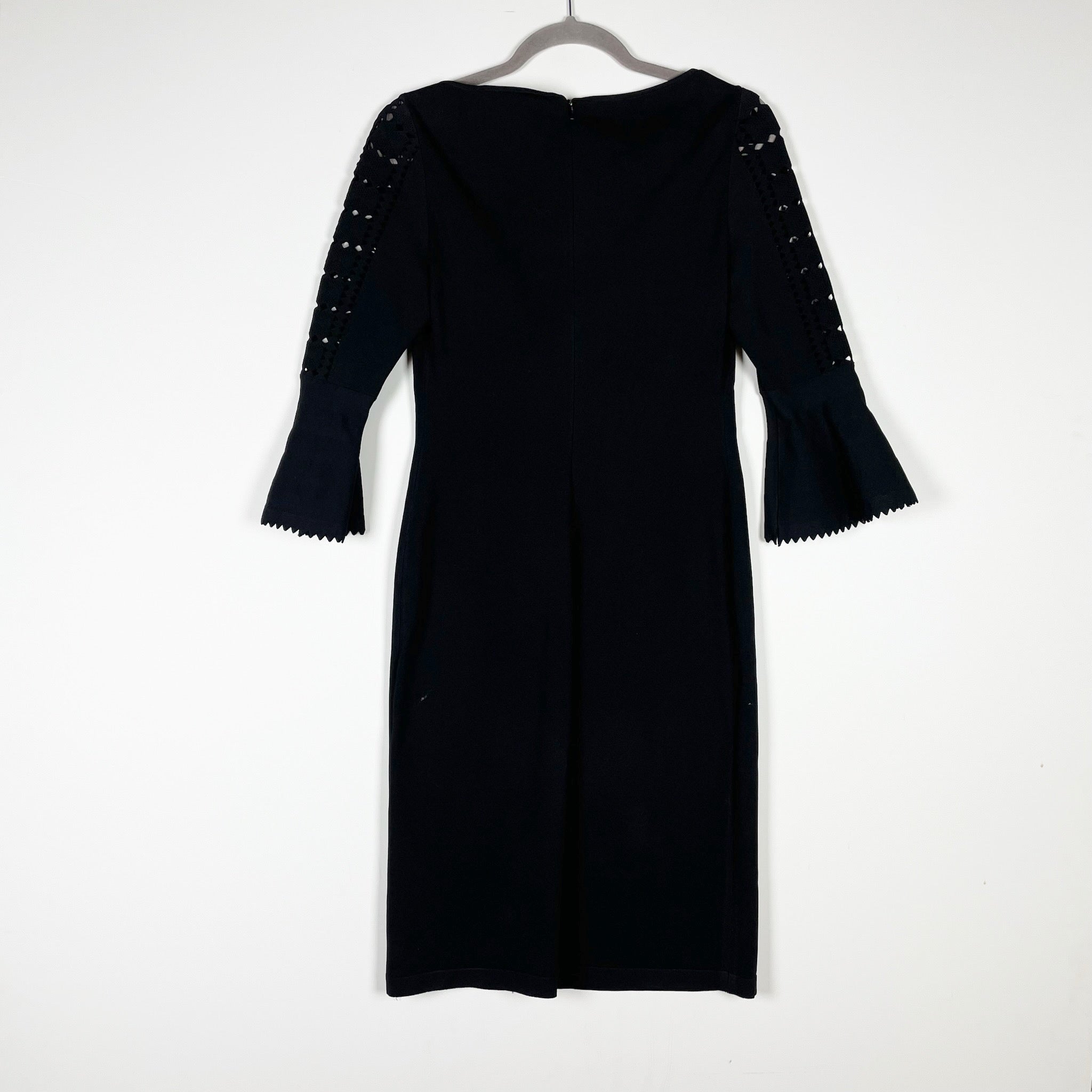 Fendi Roma Made In Italy Stretch Knit Perforated Lace Bell Sleeve Shift Dress S