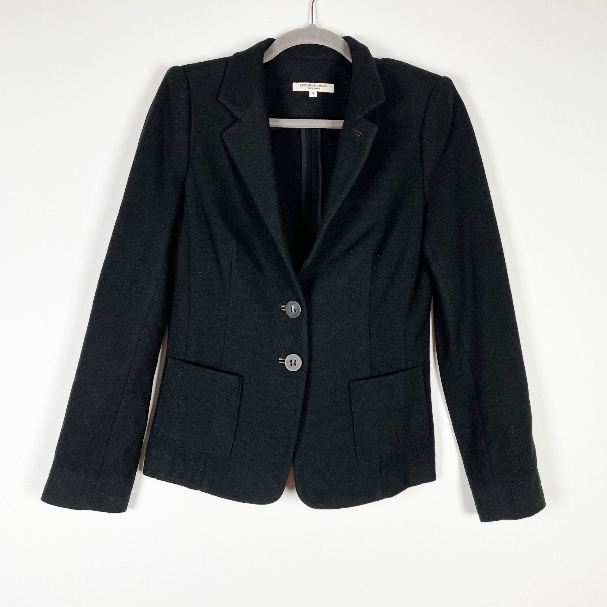 Barbara Lohmann Women's 100% Cashmere Woven Two Button Blazer Jacket Black Small