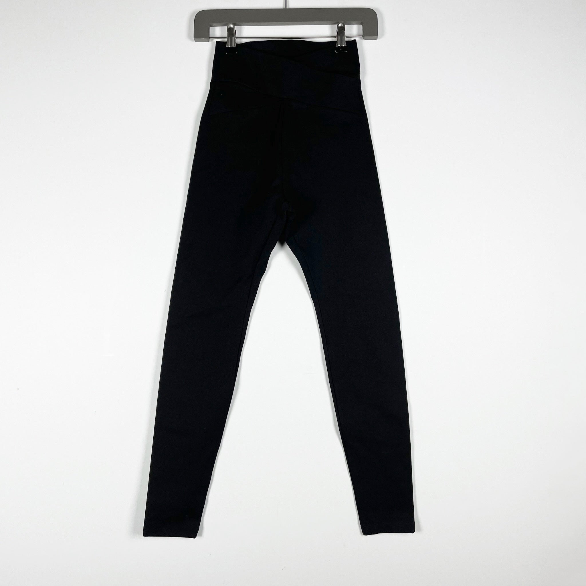 NEW Zara High Rise Stretch Knit Cross Wrap Waist Band Leggings Pants Black XS