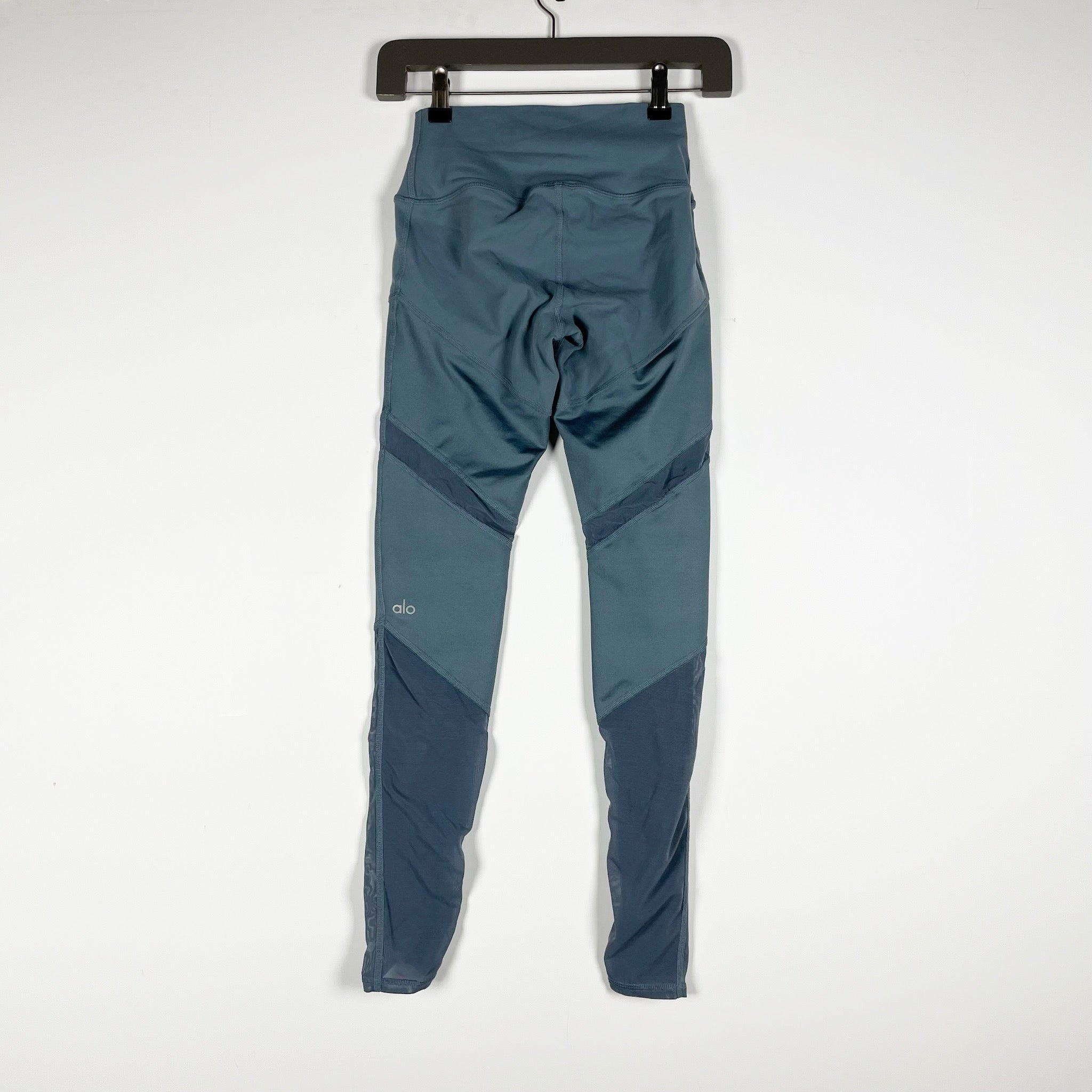 Alo Yoga Women's Sheila Mesh High Rise Athletic Work Out Leggings Blue Gray XS