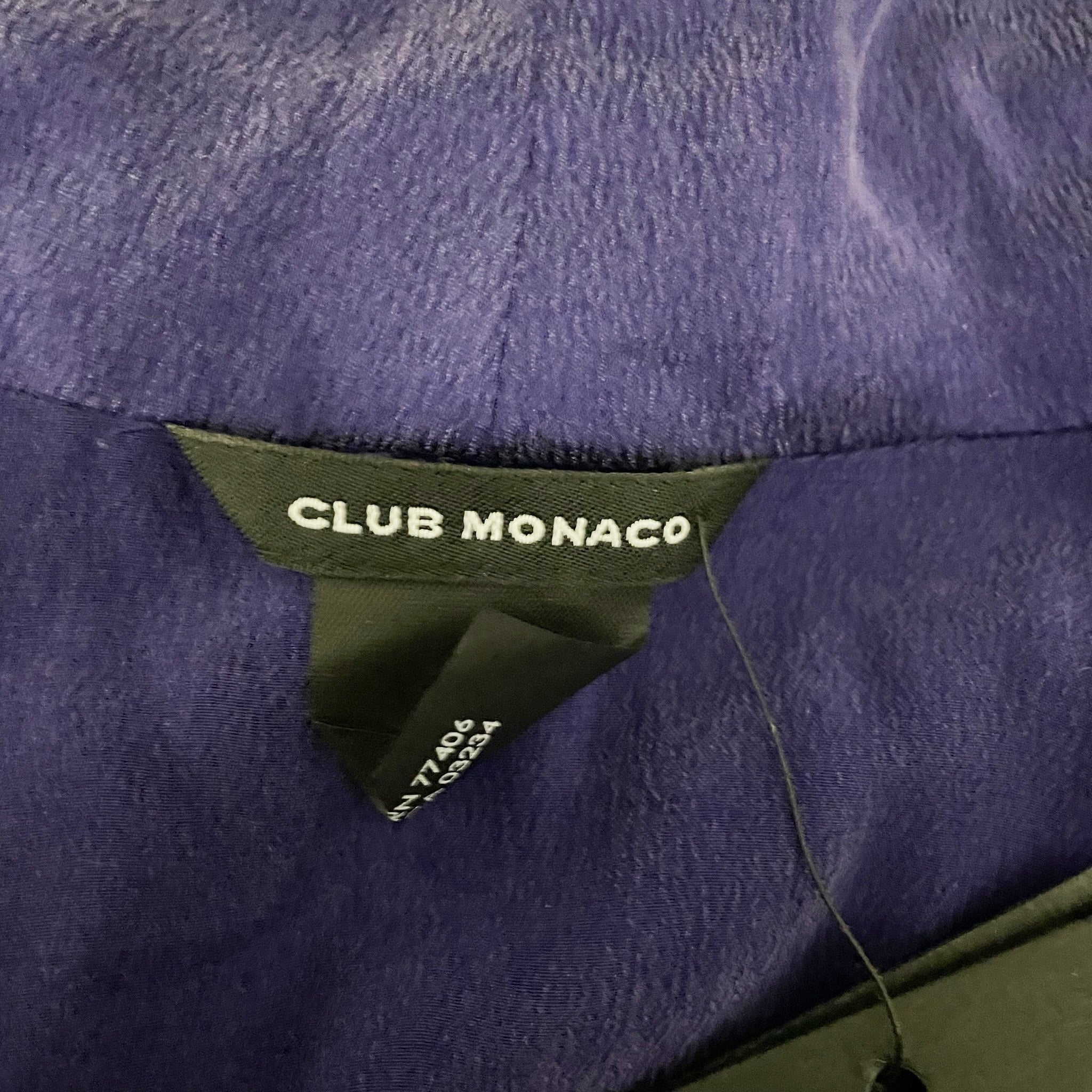 NEW Club Monaco Deb 100% Silk Waterfall Ruffle Collar Belted Mini Dress Violet 0