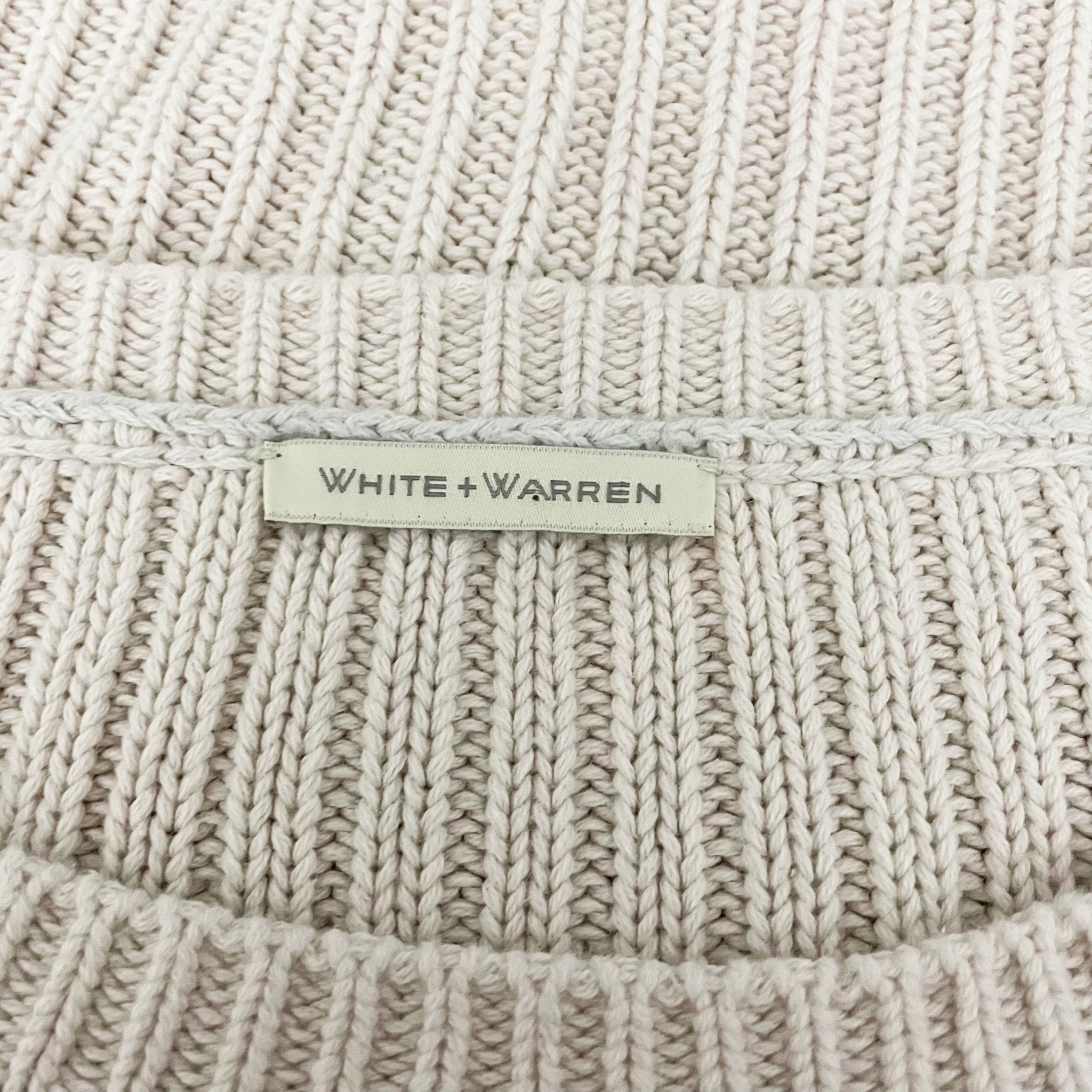White + Warren Cotton Blend Ribbed Knit Zipper Detail Crew Neck Pullover Sweater