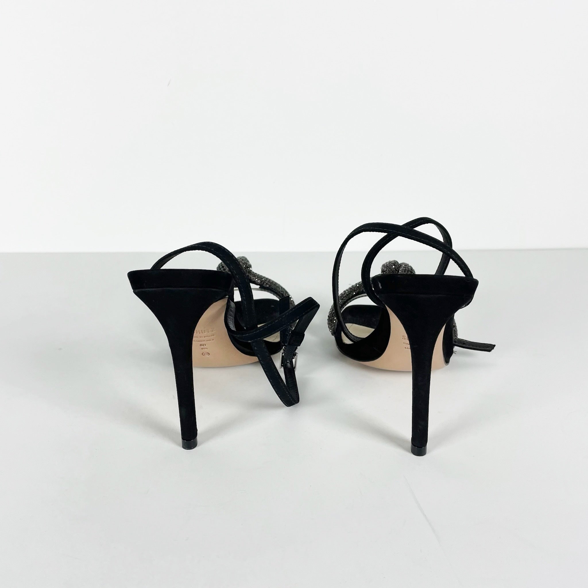 Schutz Peaky Nubuck Suede And Vinyl Crystal Rhinestone Knit High Heels Shoes 6