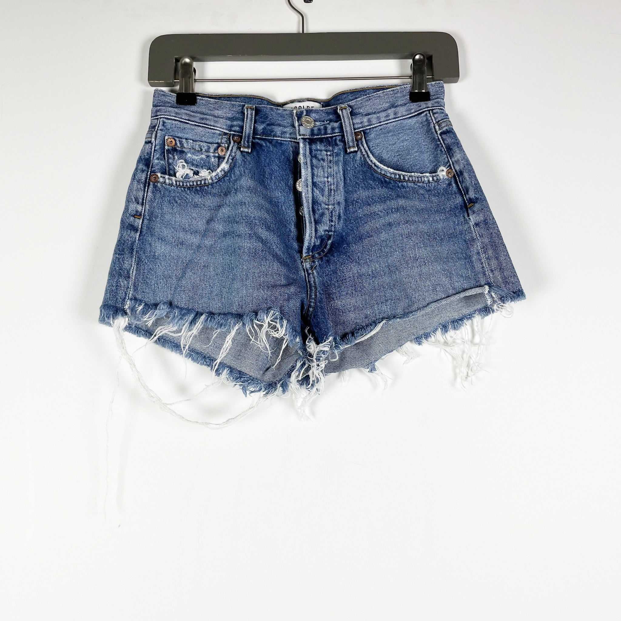Agolde Parker Vintage Cut Off Cotton Denim Distressed Jean Short Lowkey Wash 23