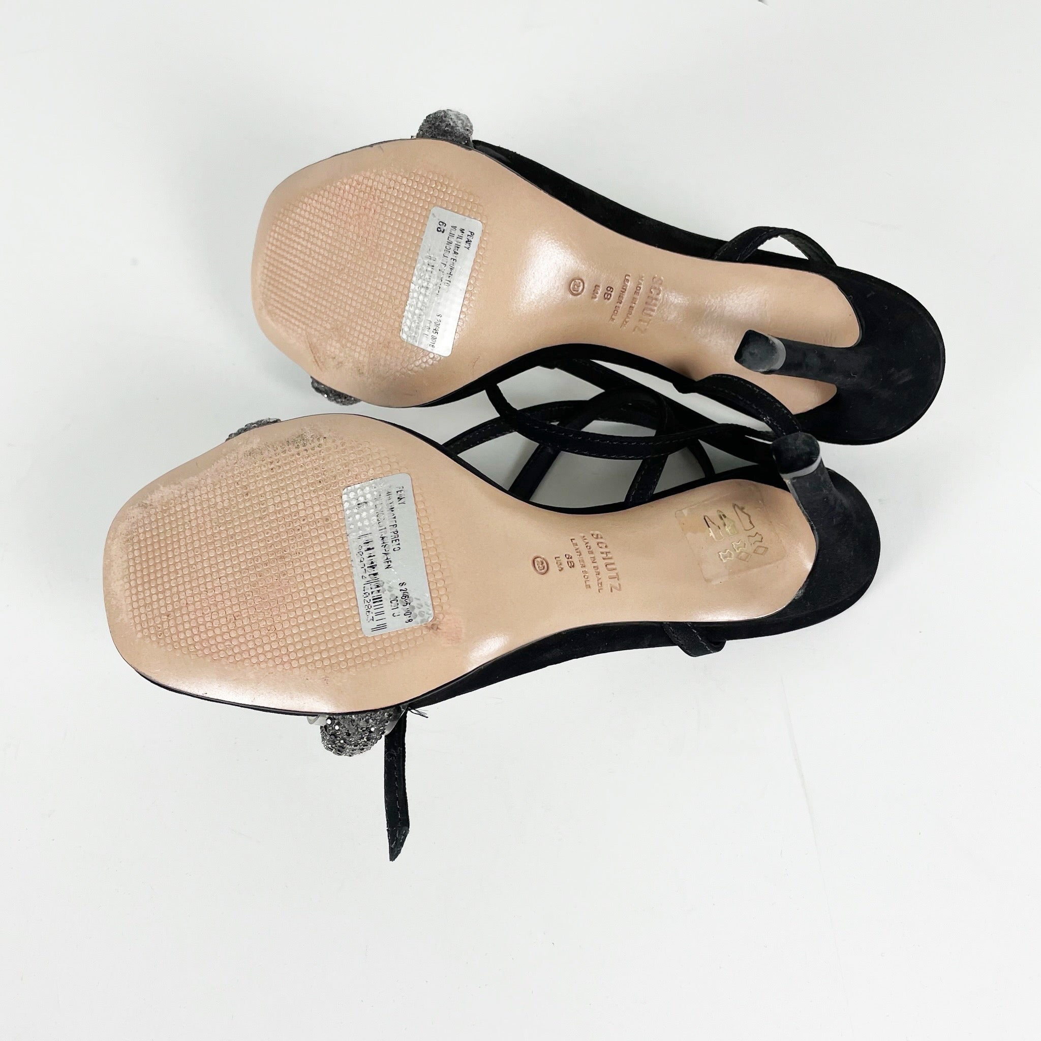 Schutz Peaky Nubuck Suede And Vinyl Crystal Rhinestone Knit High Heels Shoes 6
