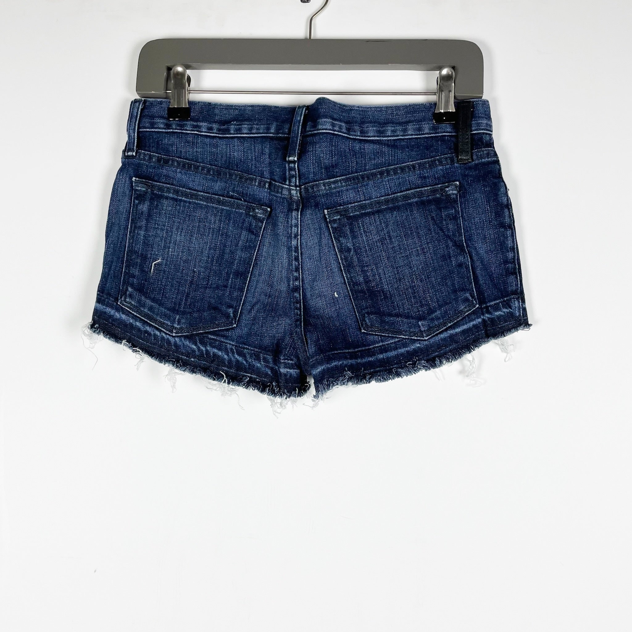 Helmut Lang Women's Cotton Stretch Distressed Cut Off Mini Jean Shorts Blue 25