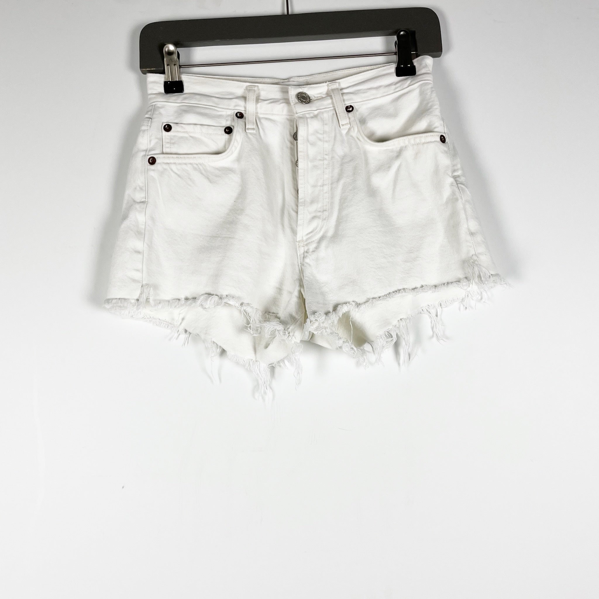 Agolde Denim Parker Vintage Cut Off Short Cotton Denim Jean Shorts Tissue White