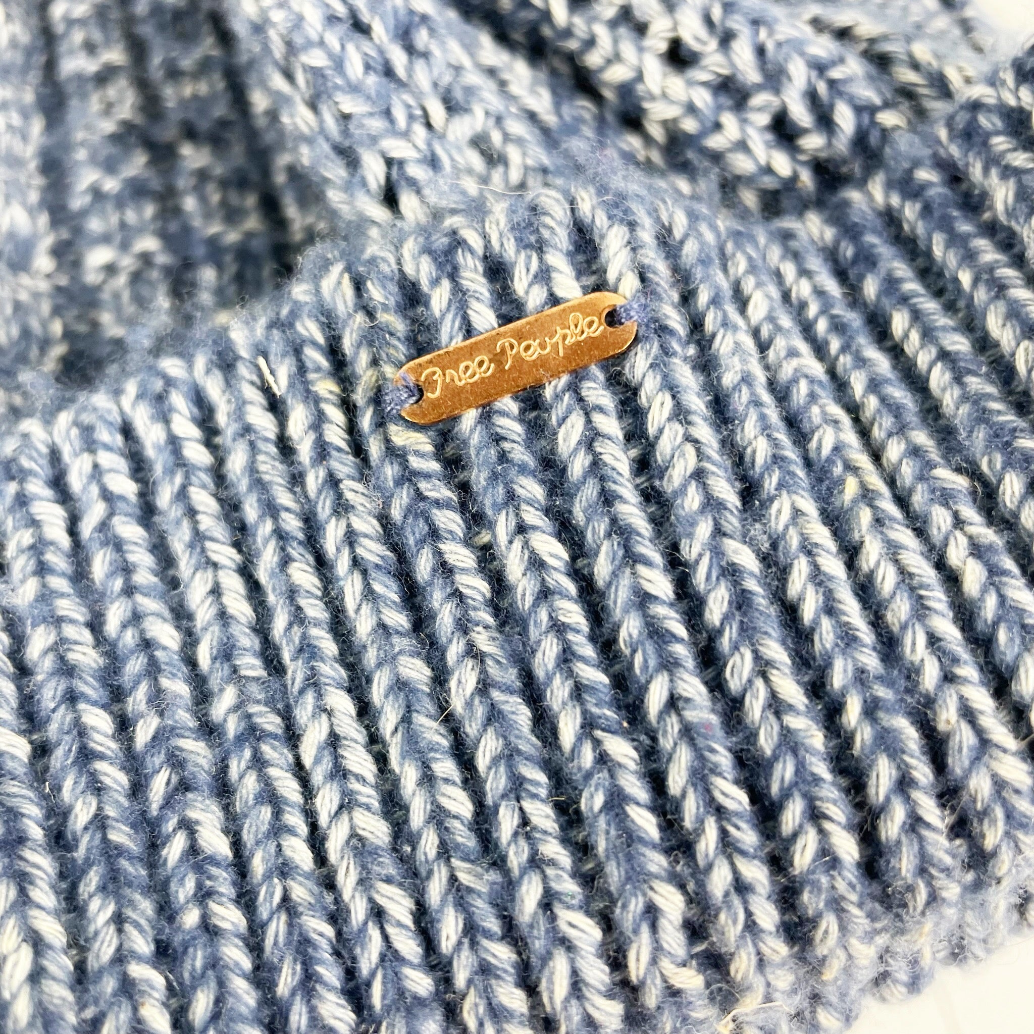 Free People Chunky Cable Knit Stretch Beanie Hat Blue