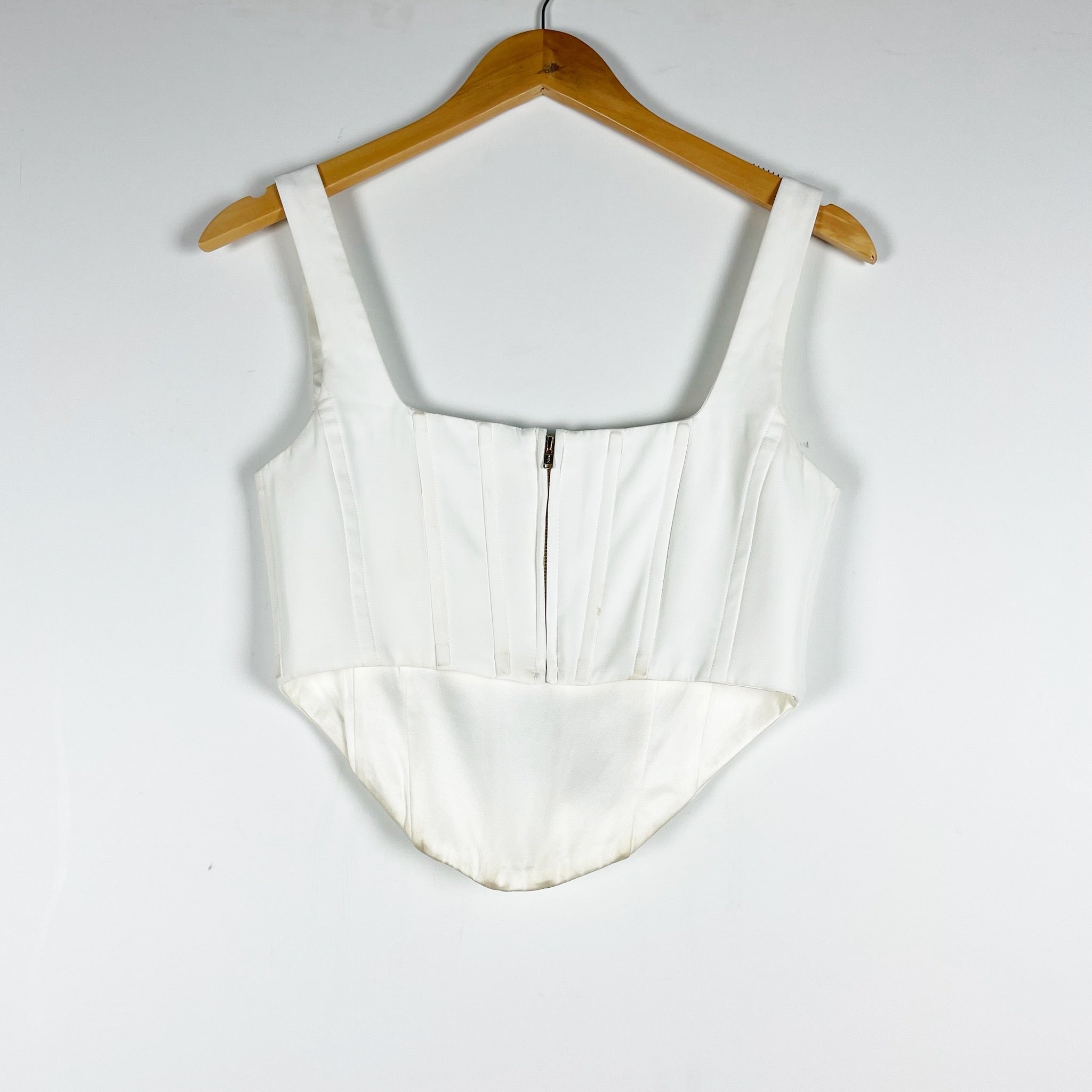 Lovers And Friends Bardot Fitted Corset Ribbed Square Neck Crop Tank Top White S