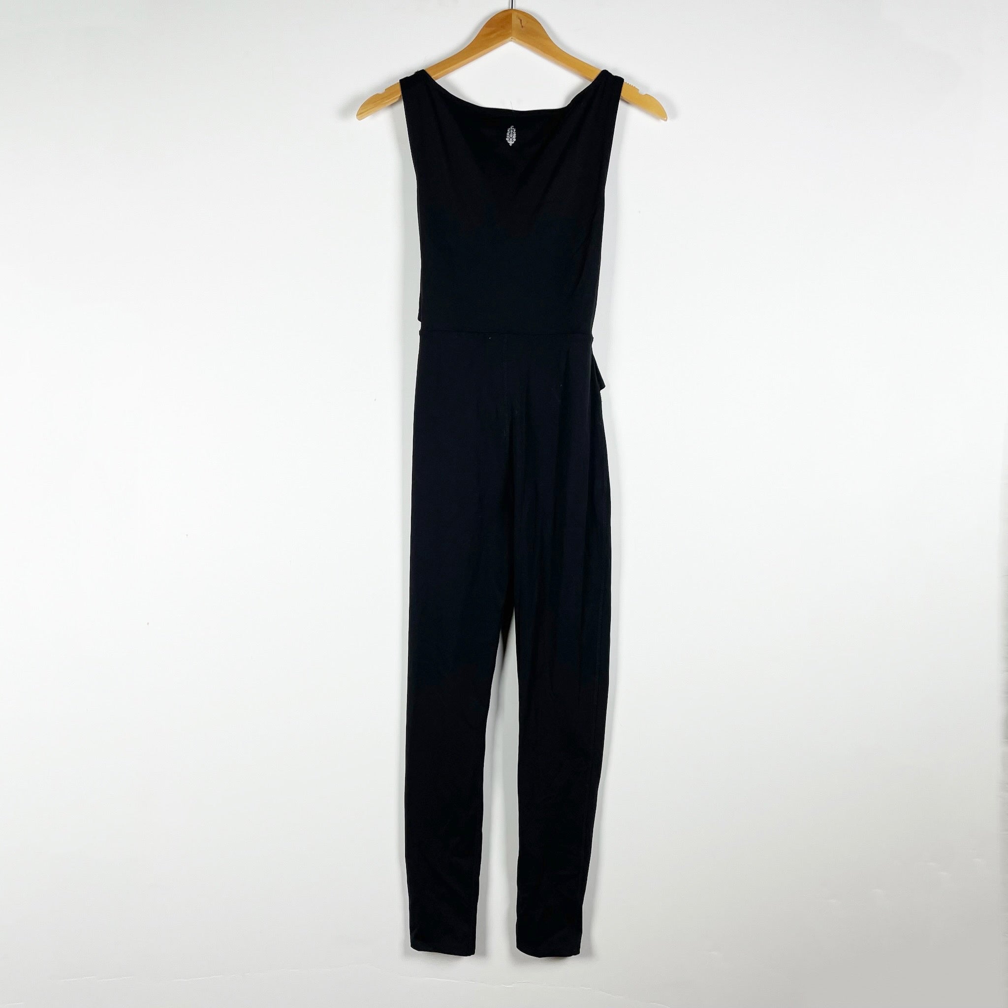 Free People Rosette Floral Applique Cut Out Stretch Knit Sleeveless Jumpsuit S