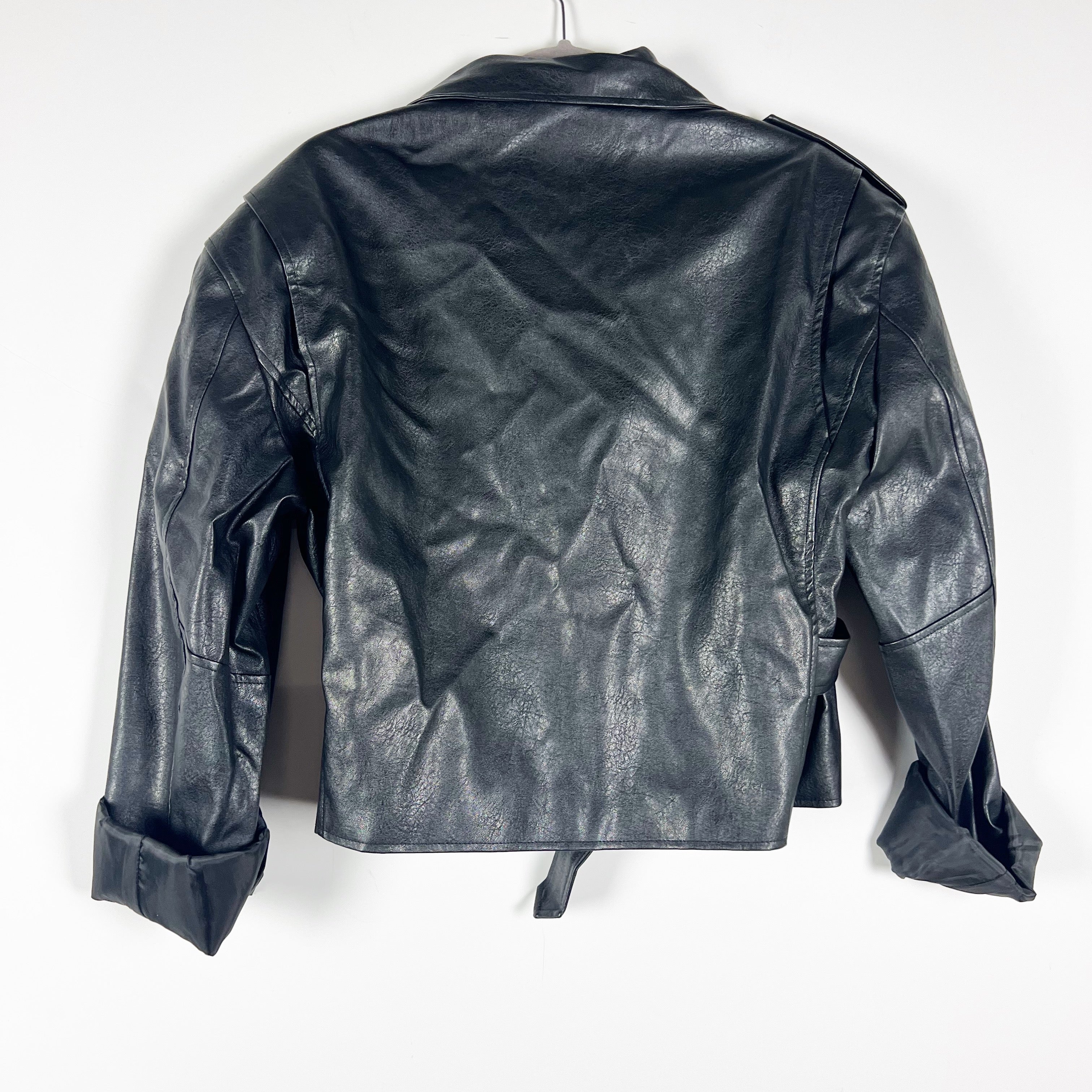 Storets Emma Pleather Faux Vegan Leather Rider Buckle Asymmetrical Zip Jacket