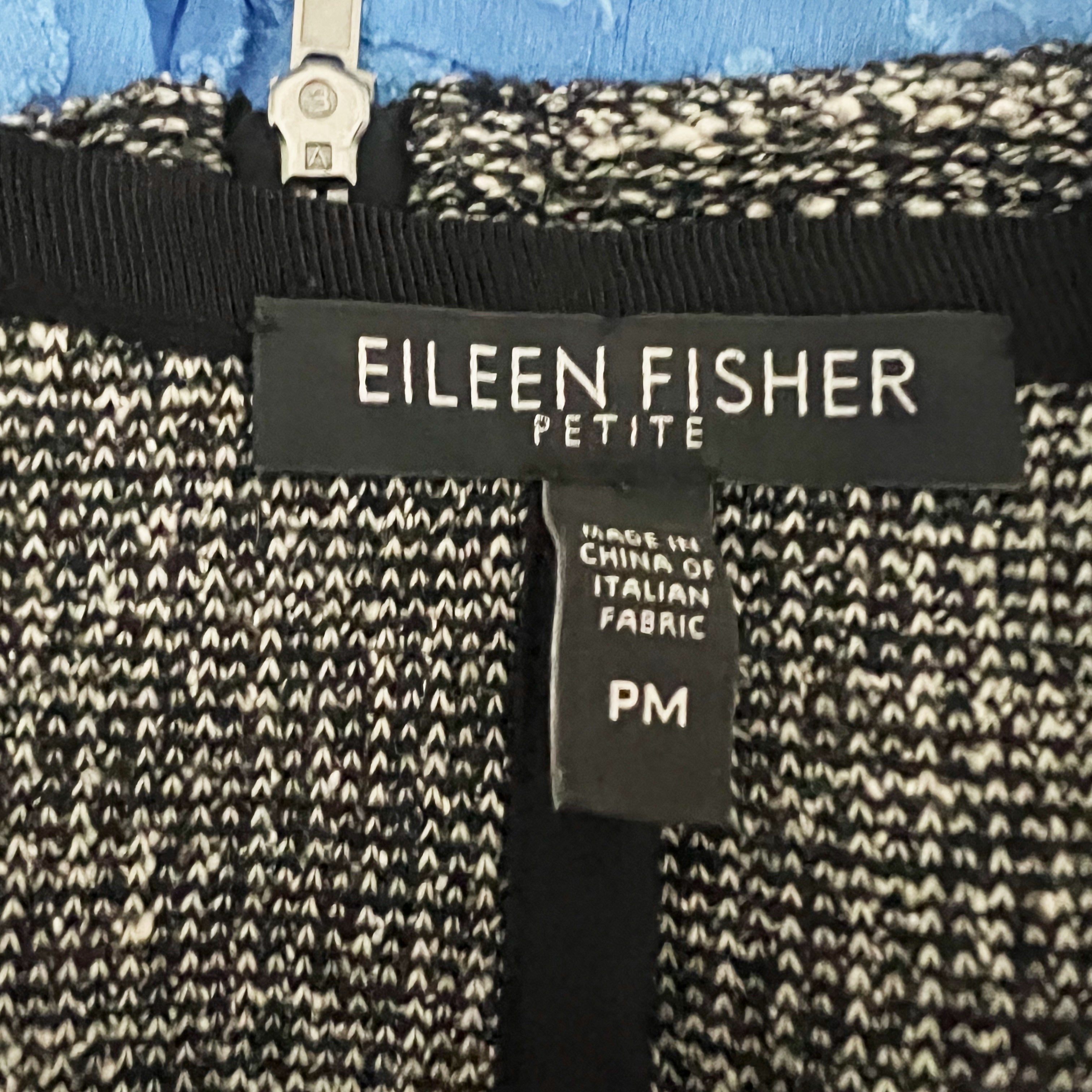 Eileen Fisher Women's Cotton Blend Boucle Weave Full Zip Blazer Jacket Black PM