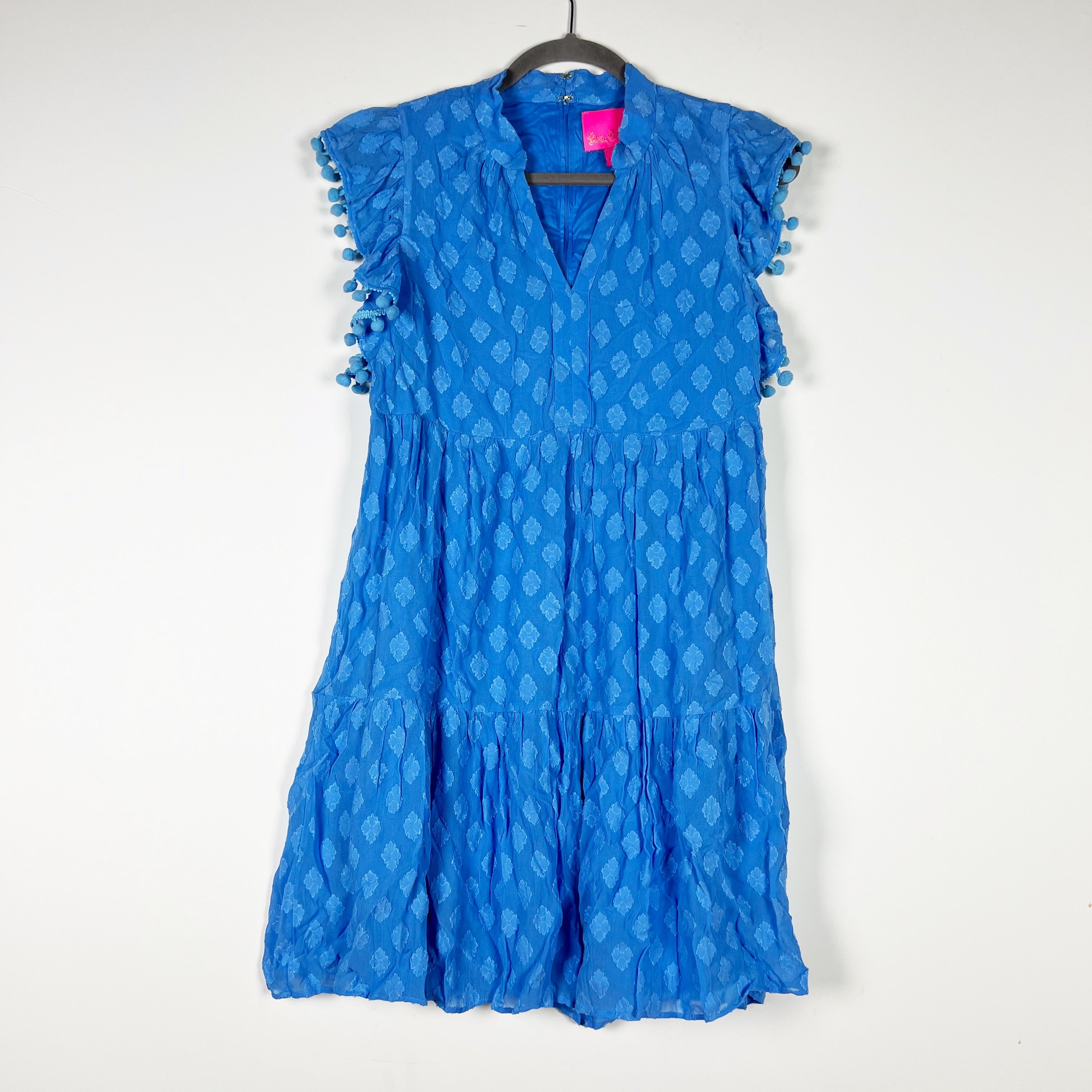 Lilly Pulitzer Arleah Pom Pom Blue Thistle Daiquiri Ditsy Rayon Clip Mini Dress