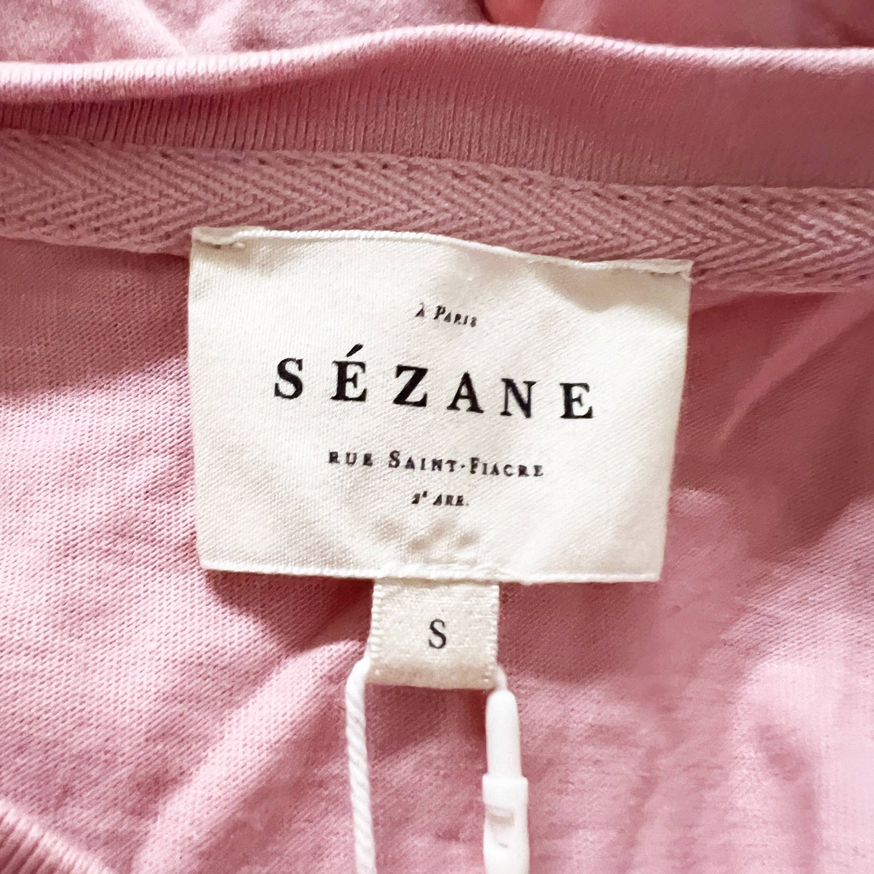 NEW Sezane L.A. Vie Graphic Print Cotton Crew Neck Short Sleeve Tee Shirt Rose S