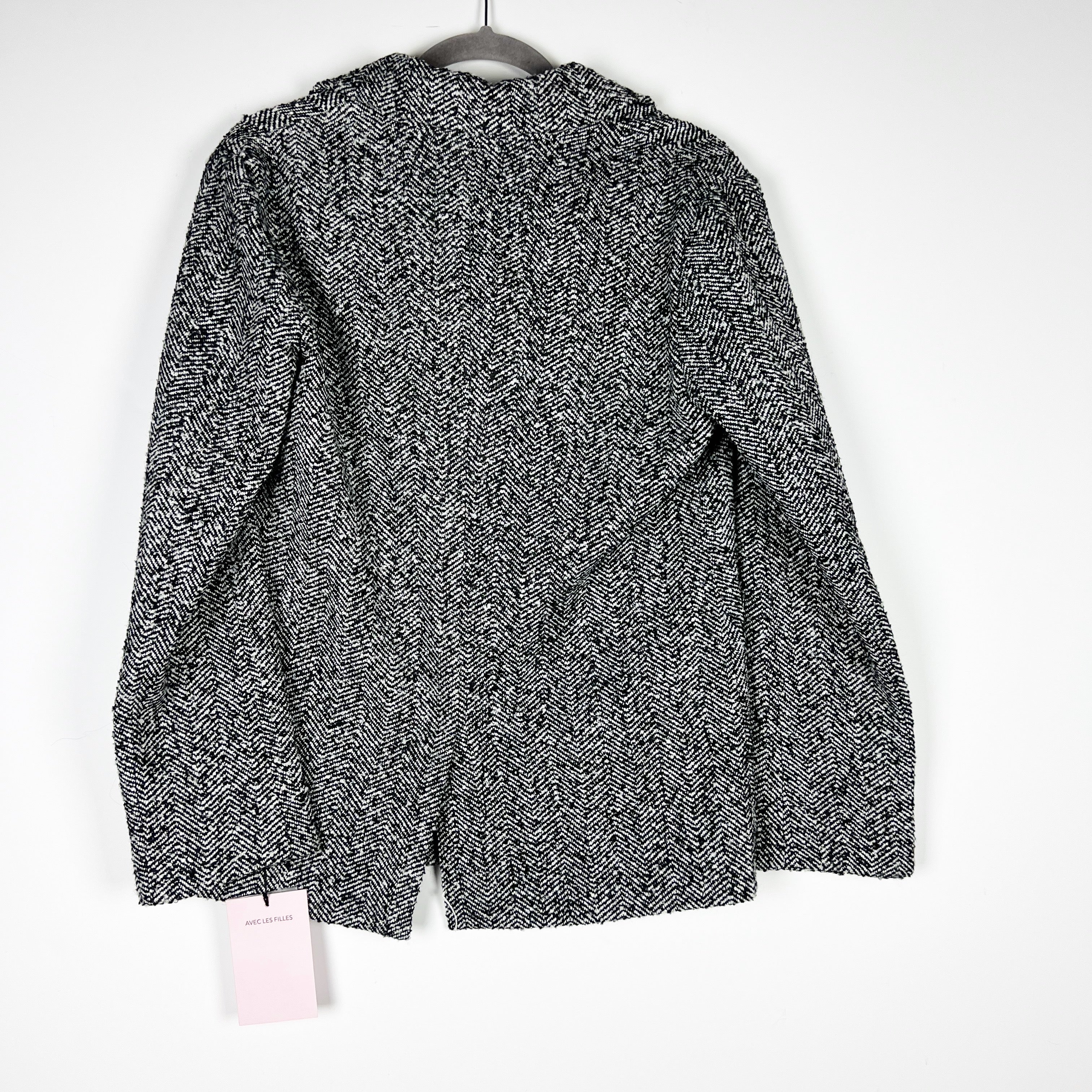 NEW Avec Les Filles Black White Woven Houndstooth Button Front Blazer Jacket XS