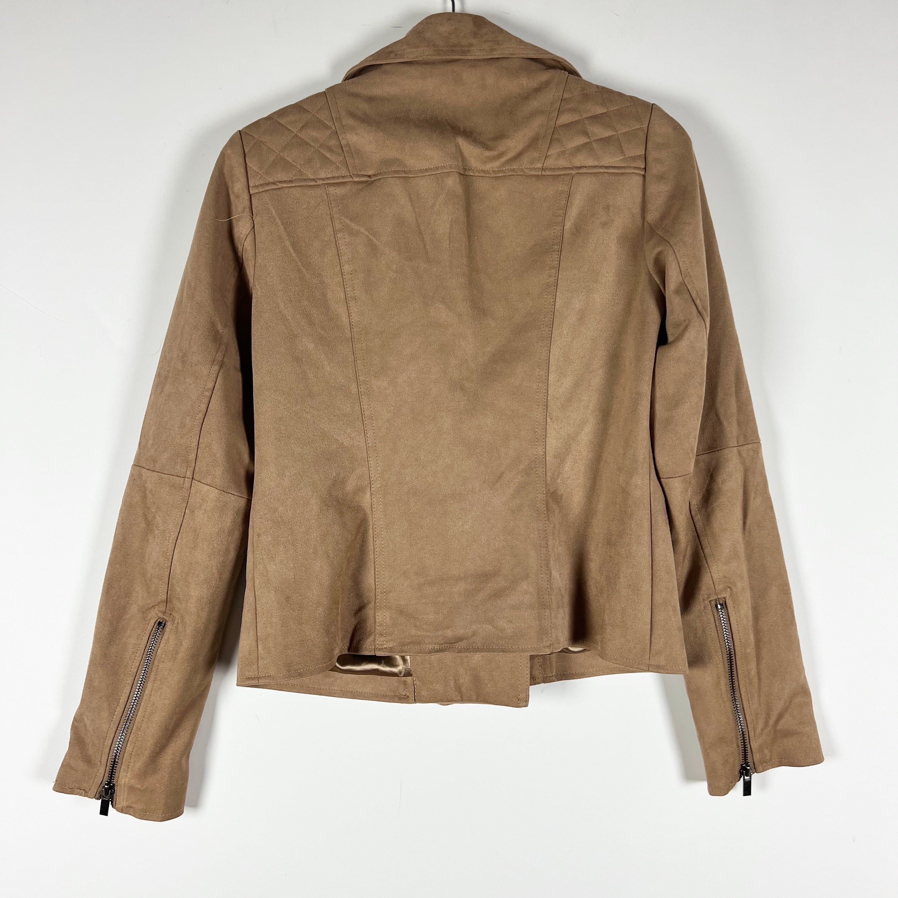 Kut From The Kloth Faux Vegan Suede Collared Moto Jacket Beige Brown Small