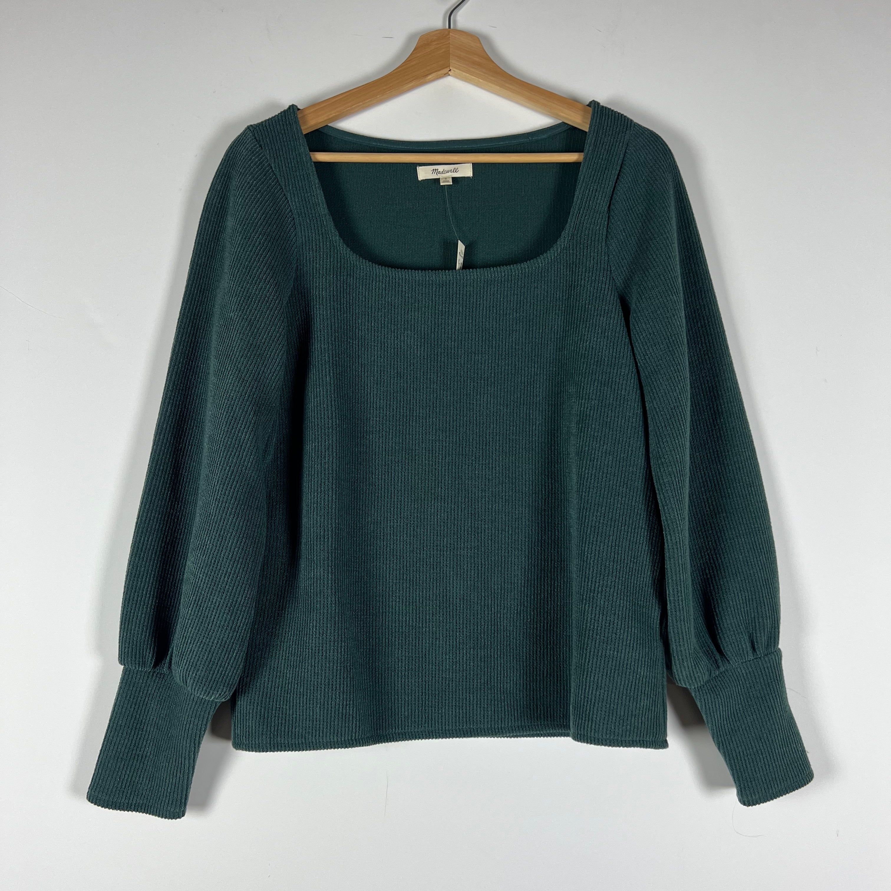 NEW Madewell Ottoman Rib Square Neck Long Sleeve Top Shirt Midnight Green Small
