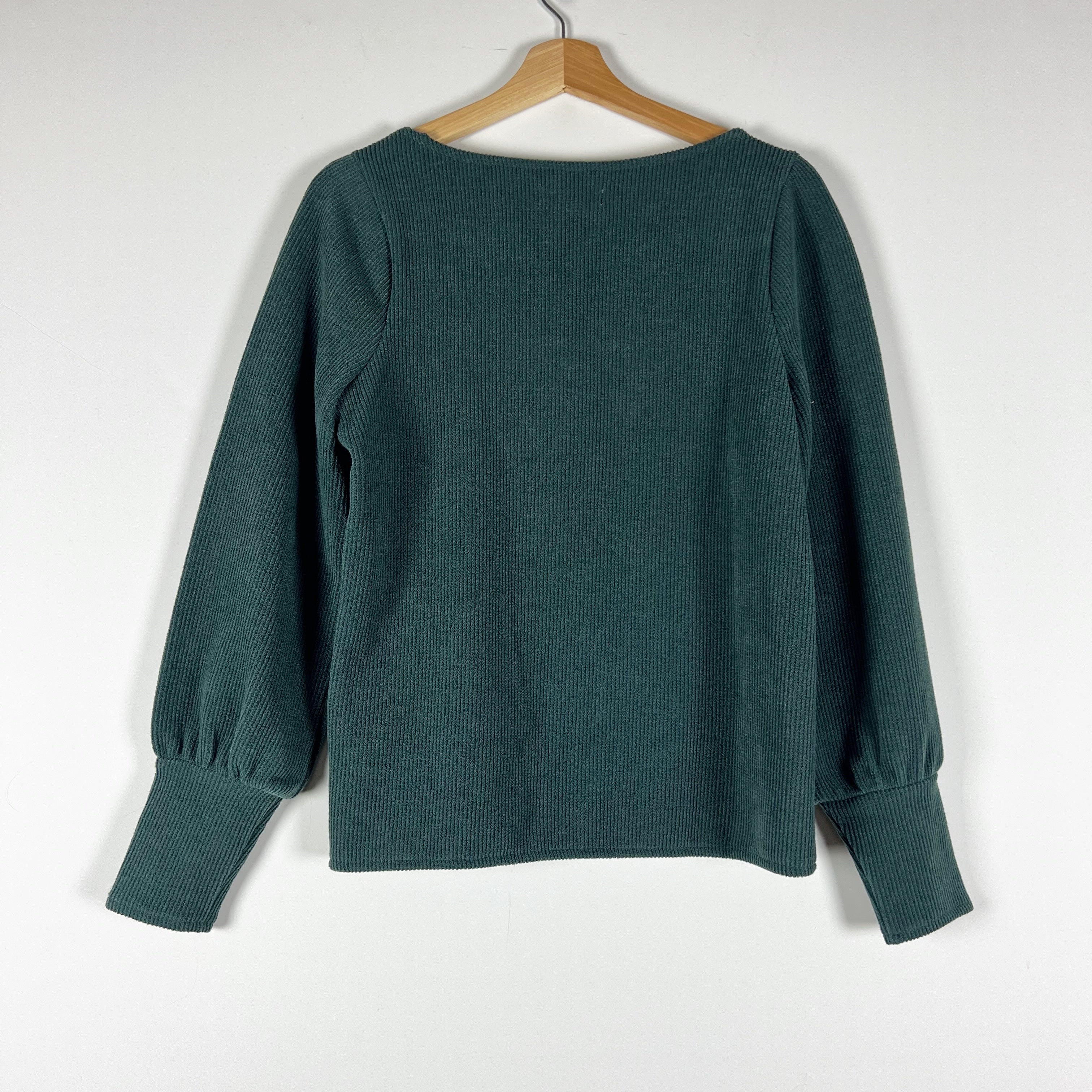 NEW Madewell Ottoman Rib Square Neck Long Sleeve Top Shirt Midnight Green Small