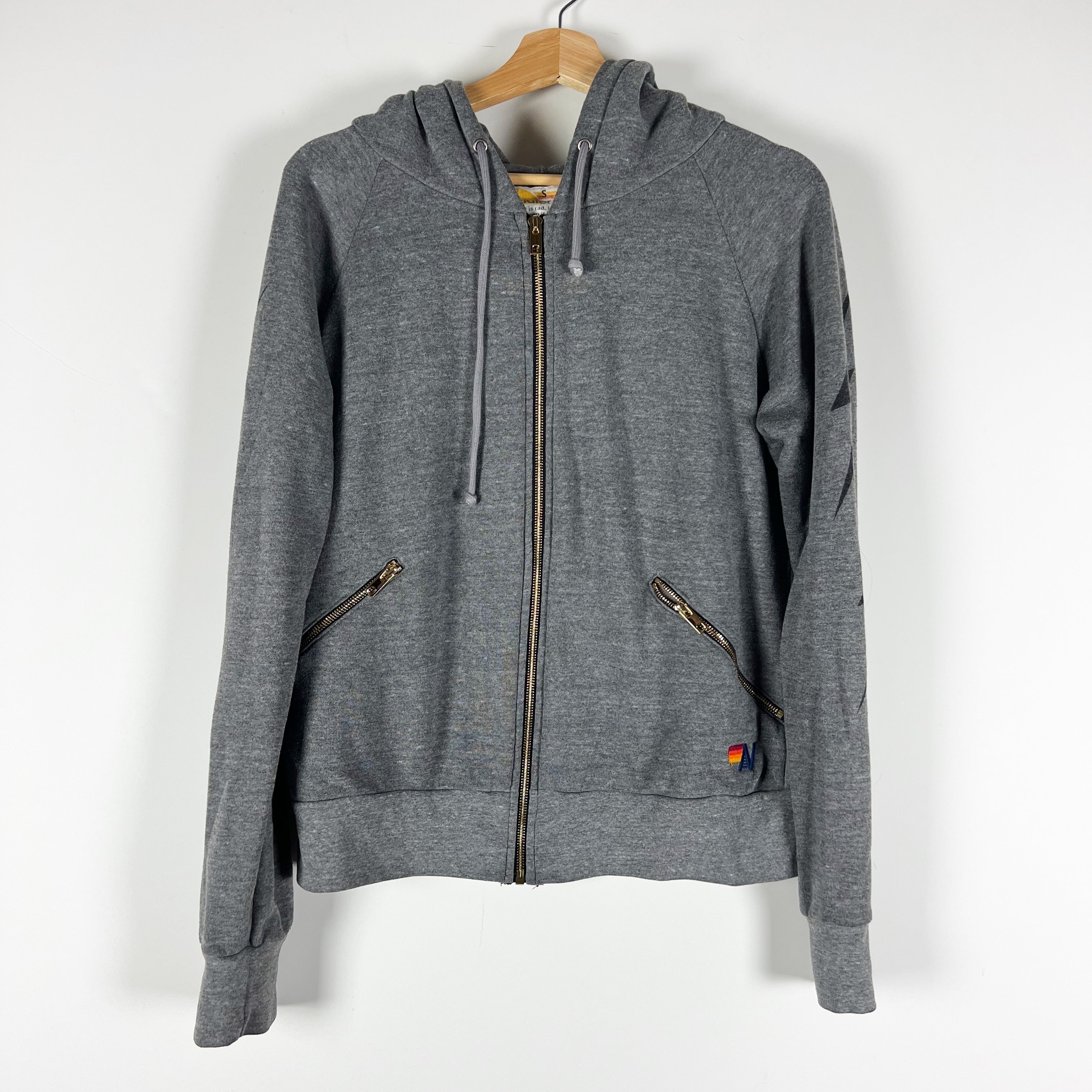 Aviator Nation Women's Cotton Blend Lighting Bolt Graphic Print Jacket Hoodie S