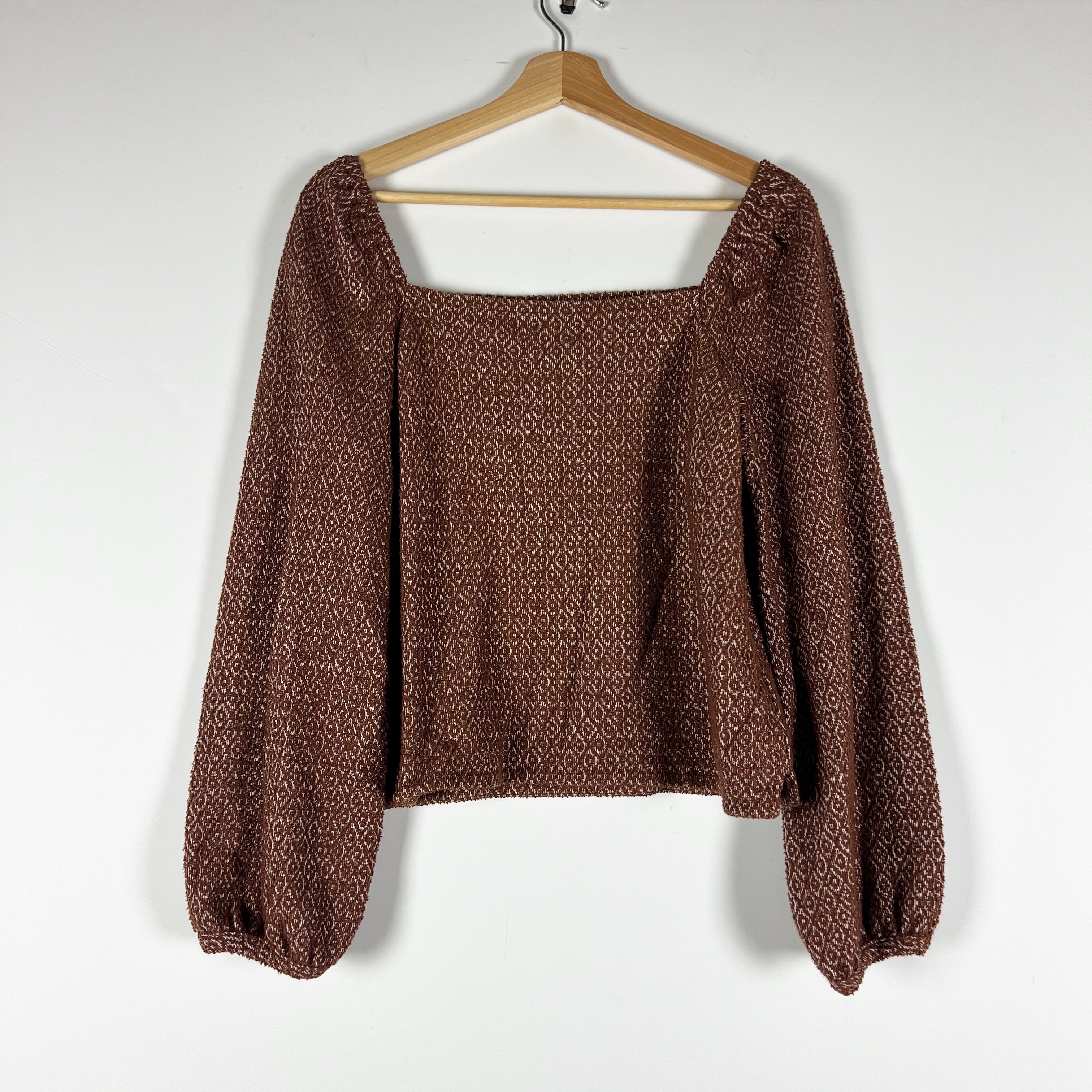 NEW Madewell Jacquard Puff Sleeve Cotton Blend Crop Top Sweater Dark Merlot S