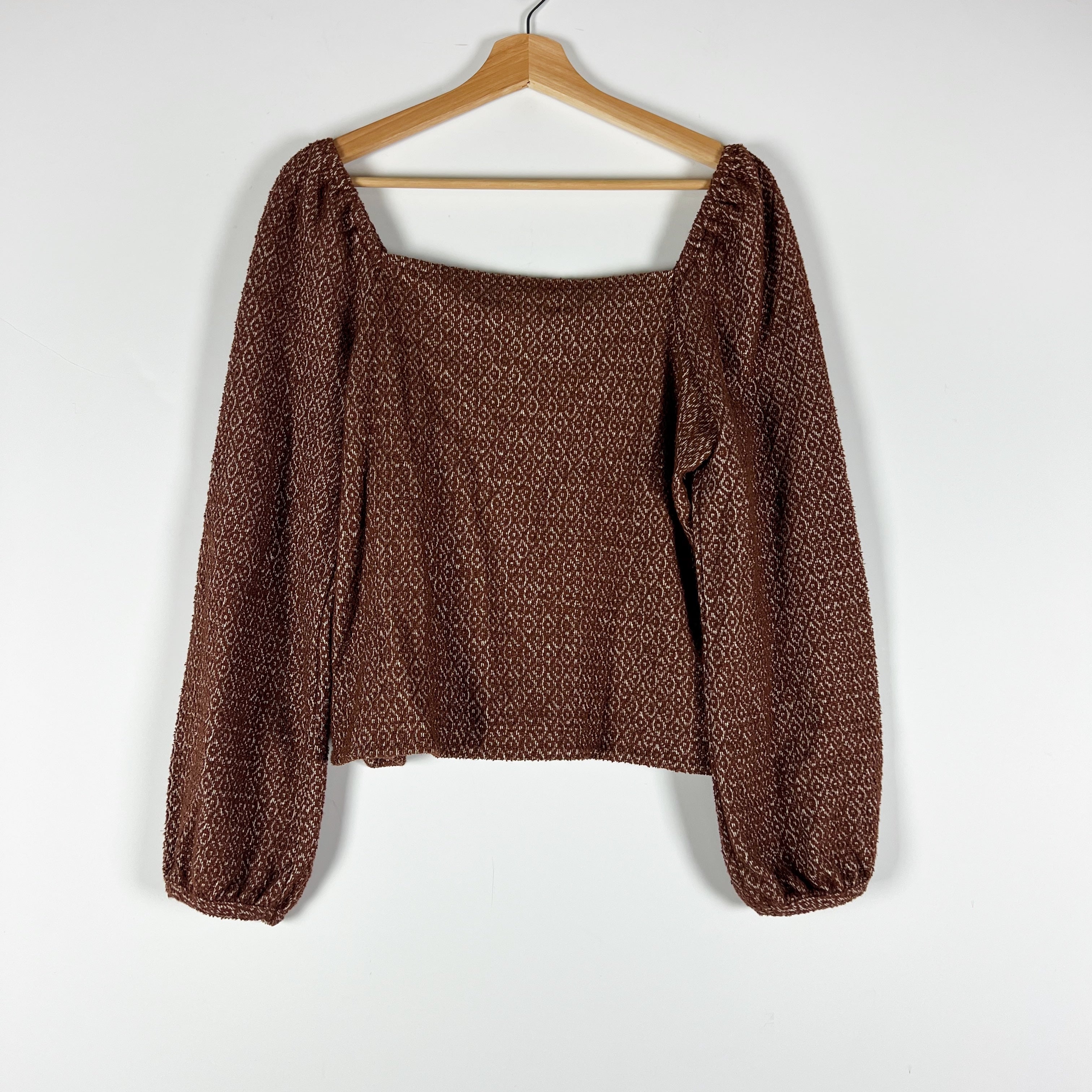 NEW Madewell Jacquard Puff Sleeve Cotton Blend Crop Top Sweater Dark Merlot S