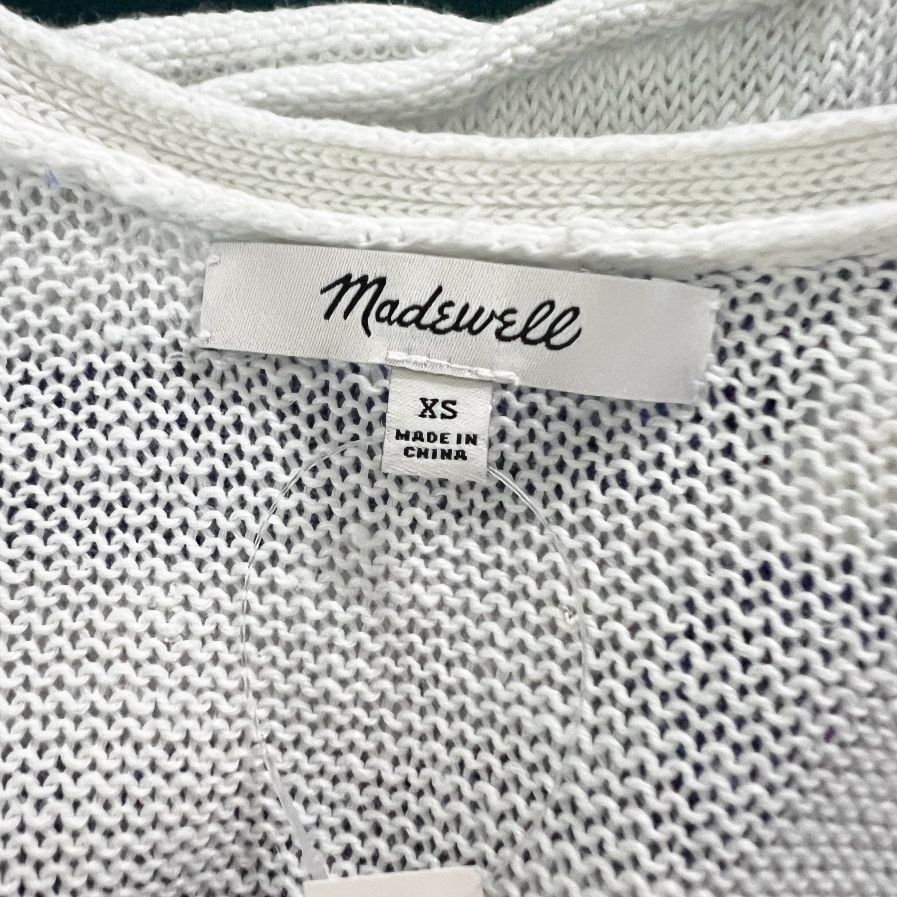 NEW Madewell Linen Knit Stretch V-Neck Pullover Sweater Sapphire Stripe White XS