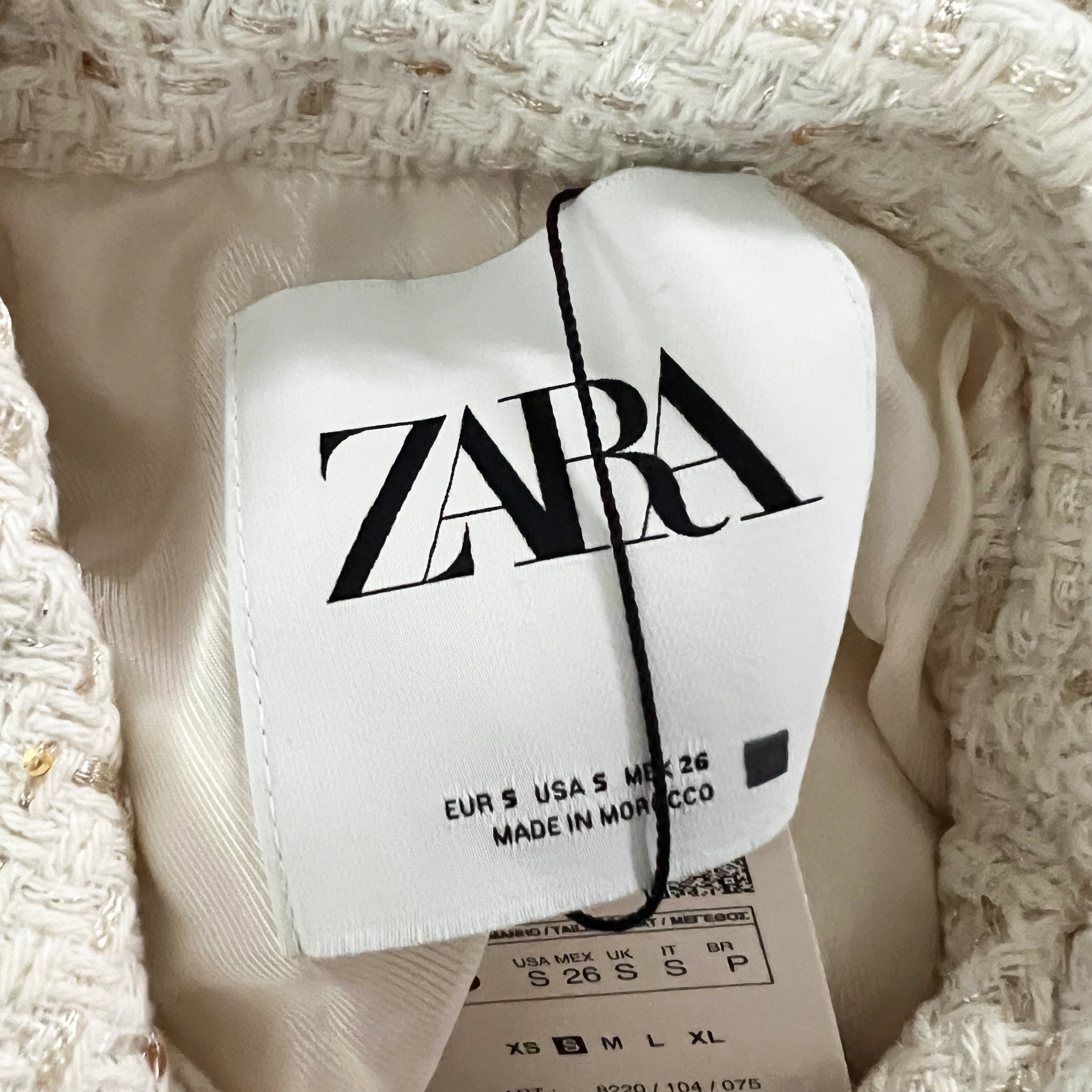 NEW Zara Cotton Blend Tweed Boucle Woven Textured Metallic Moto Jacket Ivory S