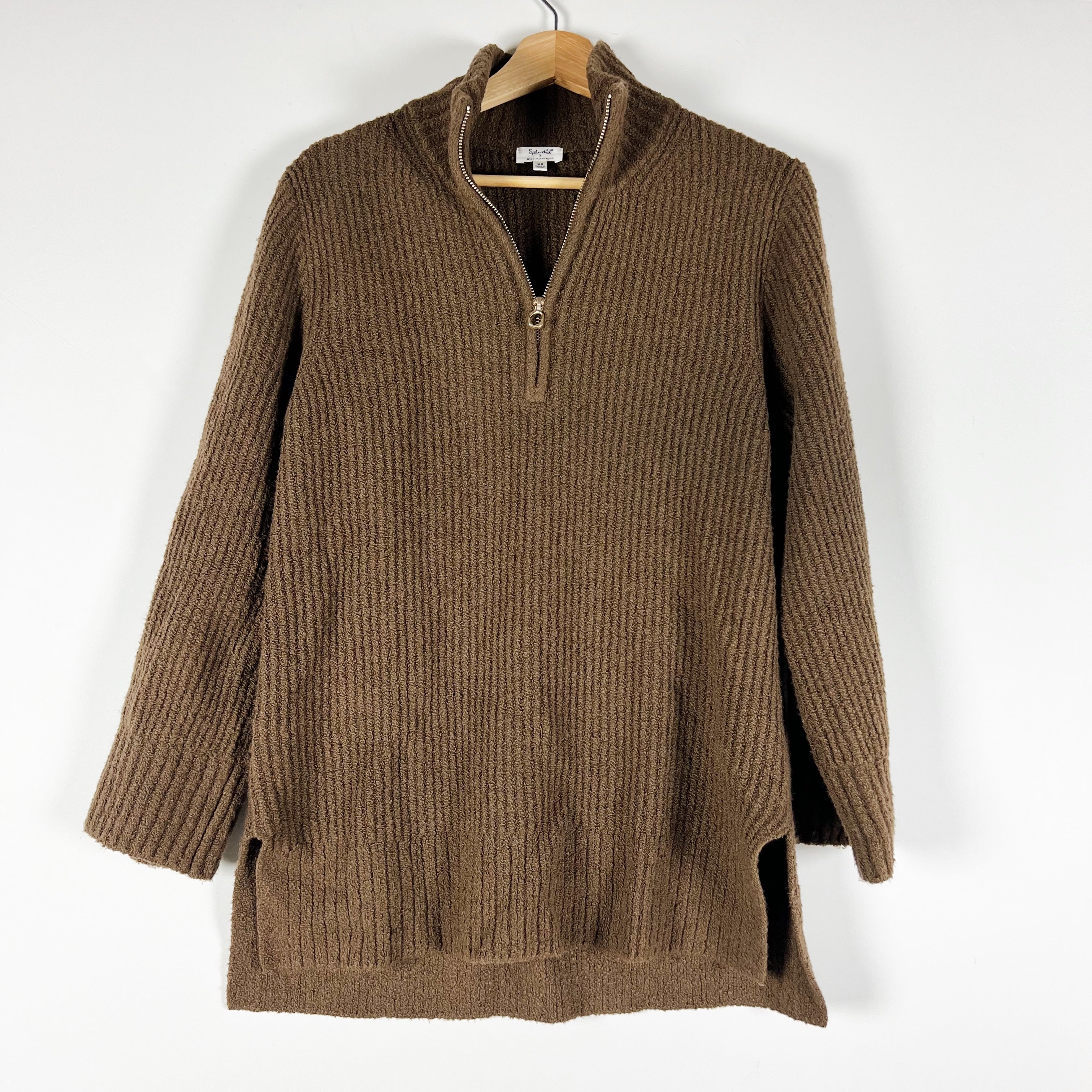 Splendid Cella Jane Blog Quarter Zip Fuzzy Knit Stretch Pullover Sweater Truffle