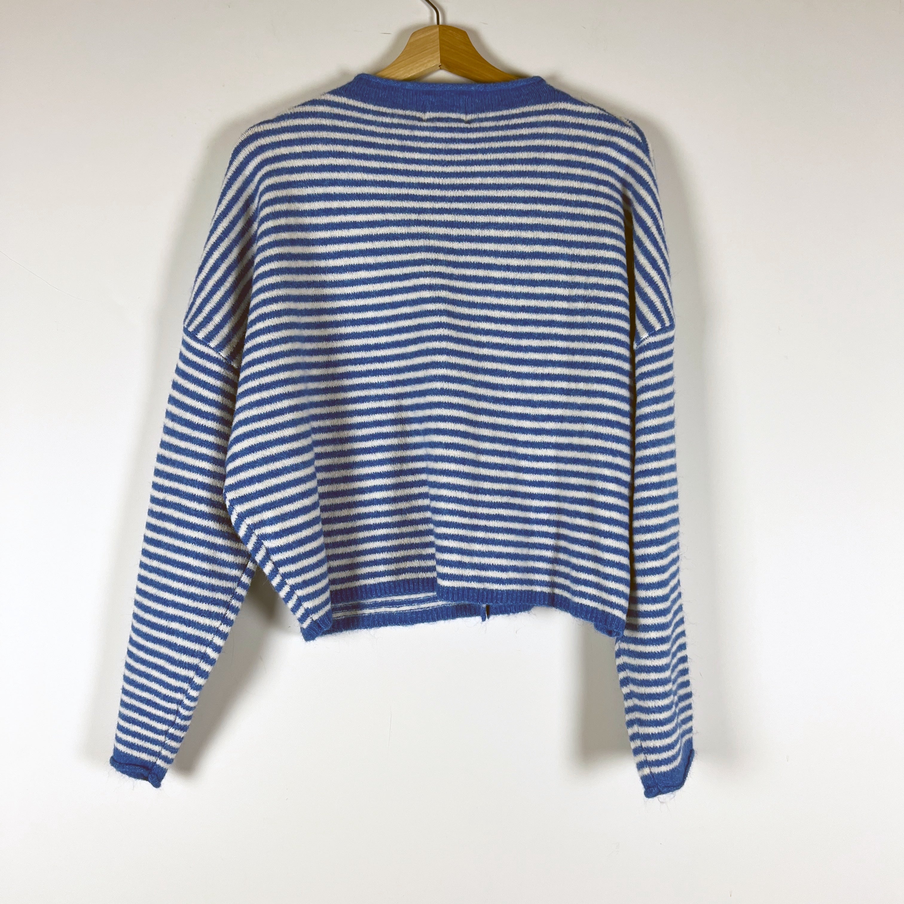 Things Between Piper Mini Blue White Stripe Button Front Cardigan Sweater Small