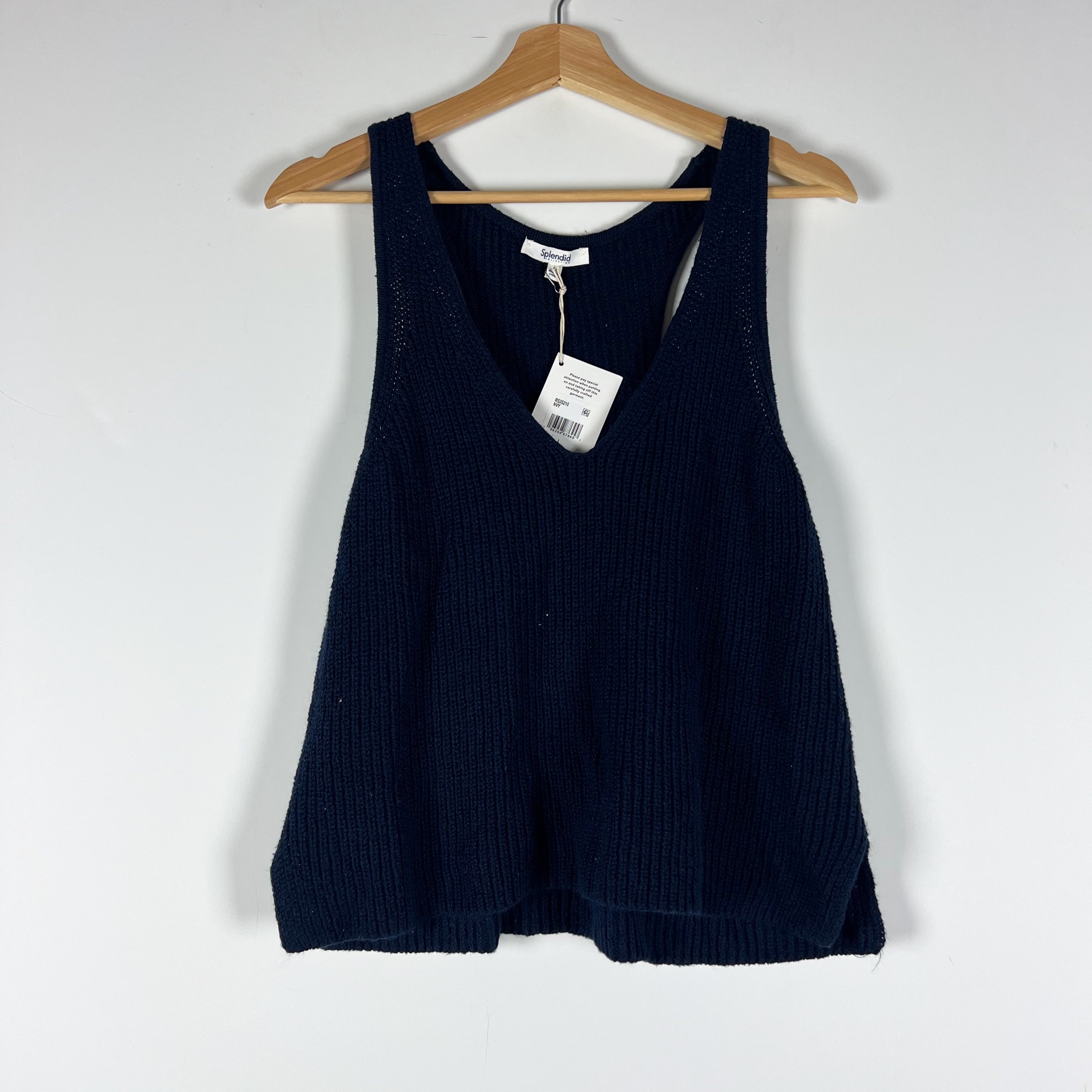 NEW Splendid Collection Cotton VNeck Sleeveless Sweater Knit Tank Top Solid Navy