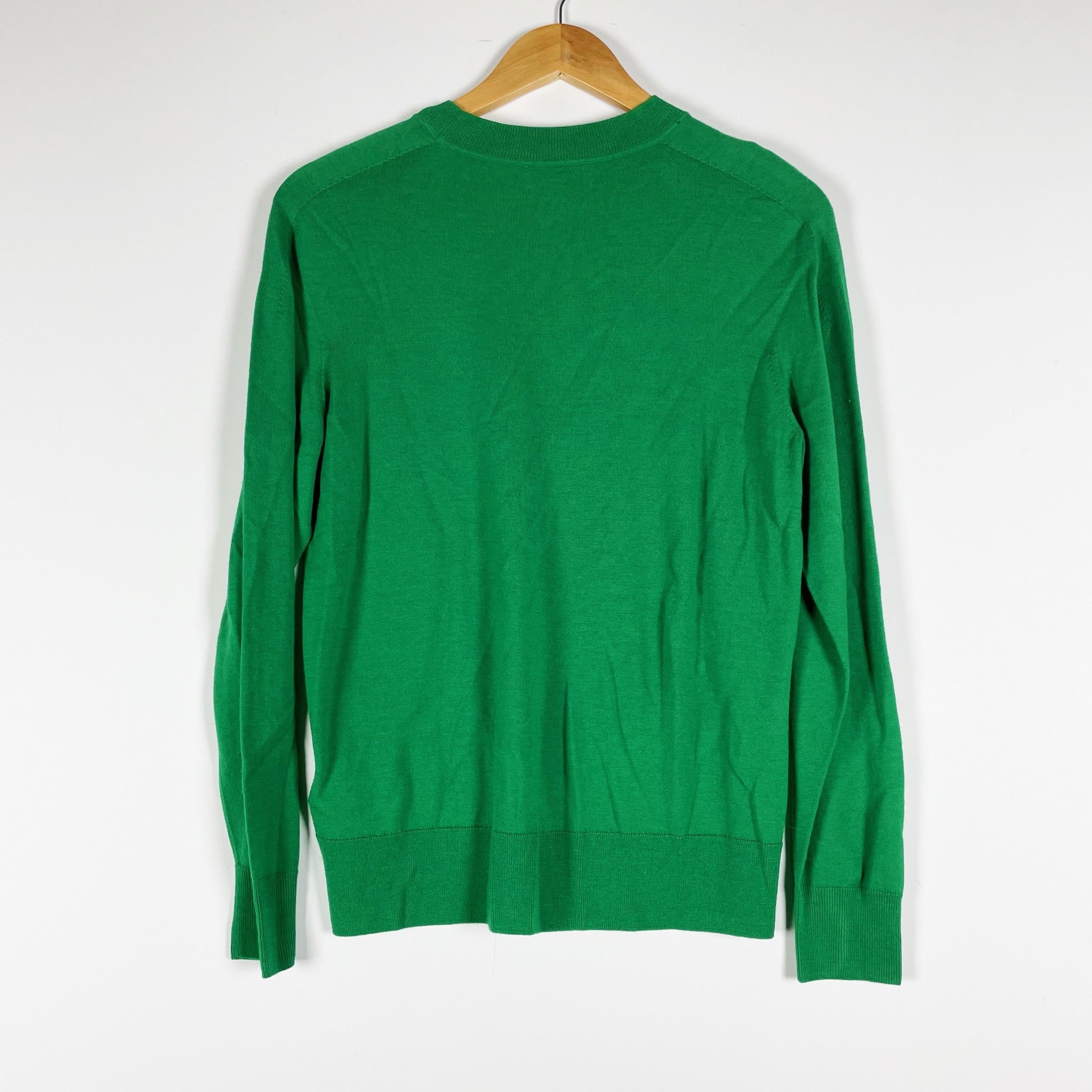 COS Women's Wool Knit Stretch Crew Neck Long Sleeve Pullover Sweater Kelly Green