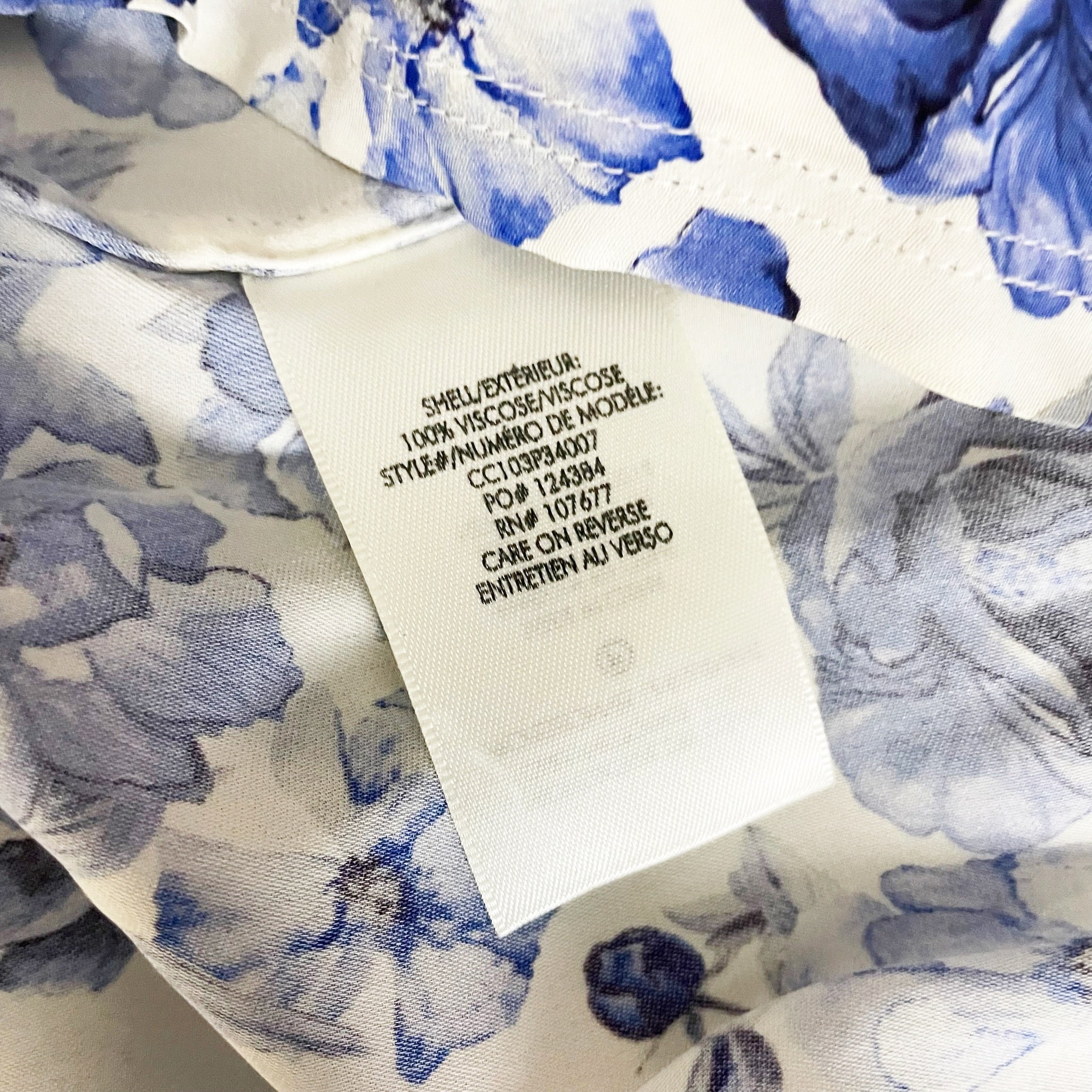 Alice And Olivia Kane Chiffon Blue White Rose Floral Print Pattern Blouse Shirt