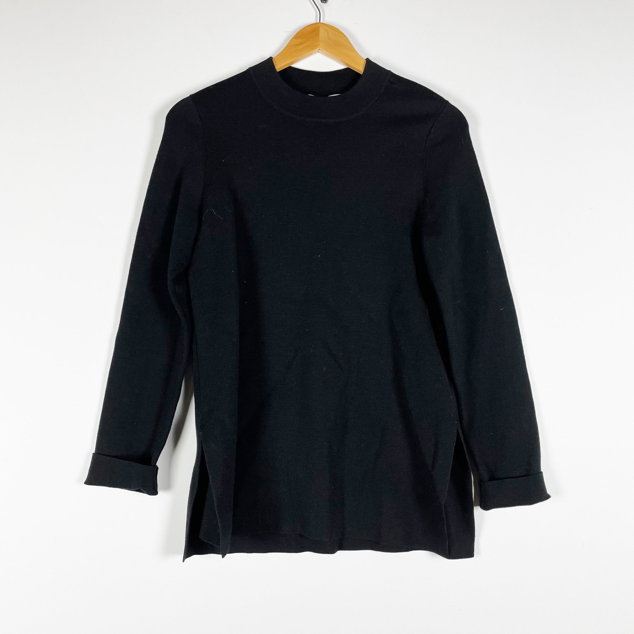 NEW COS Wool Blend Knit Stretch Mock Neck Long Sleeve Pullover Sweater Black XS