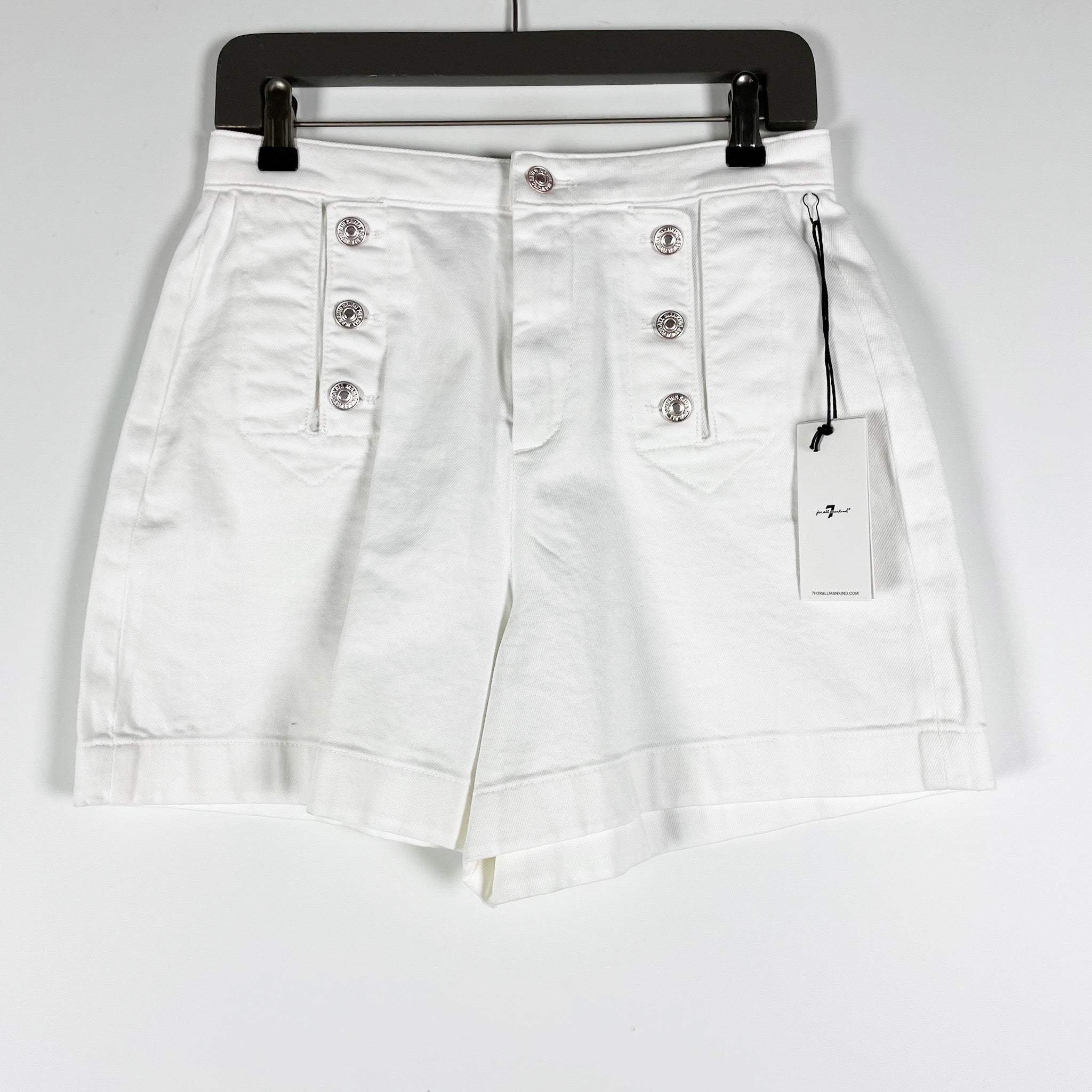 NEW 7 For All Mankind Marina Cotton Stretch Denim Sailboat High Rise Shorts Salt