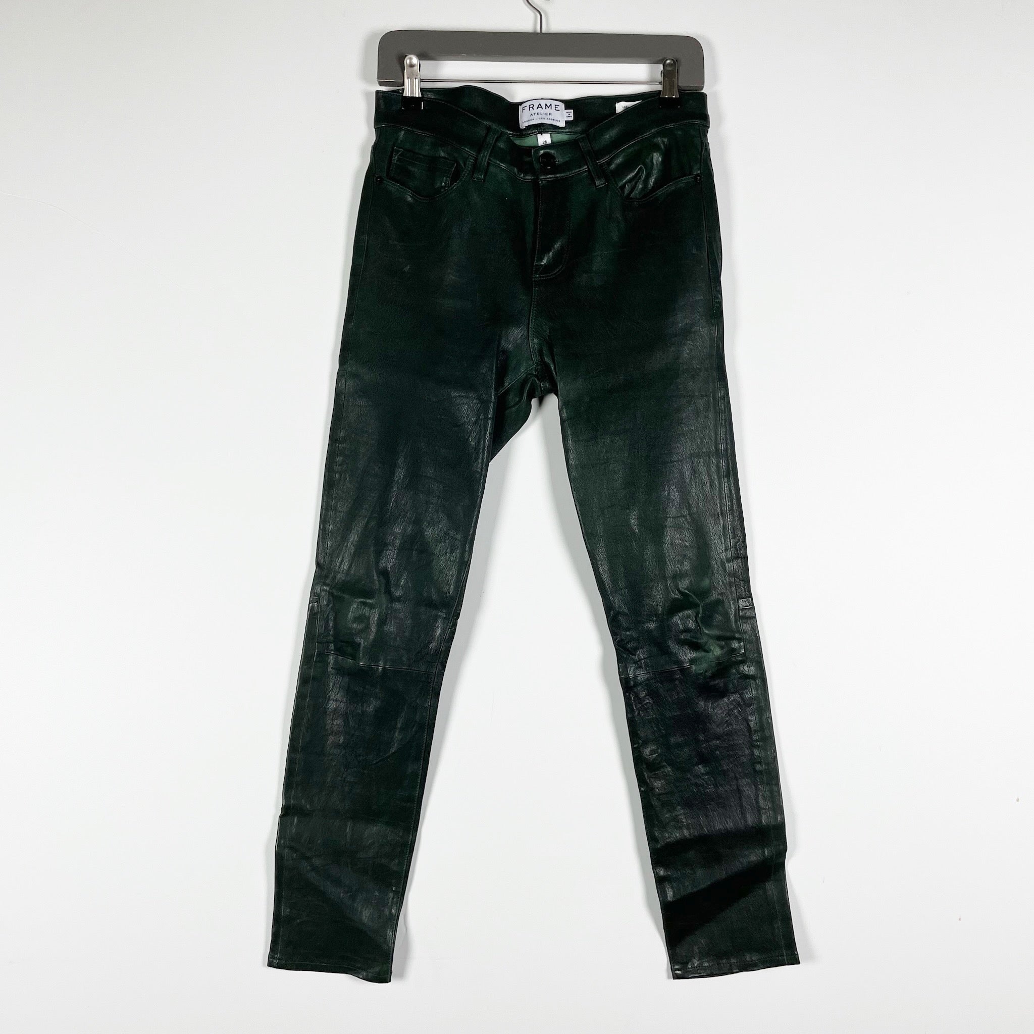 Frame Atelier Le Skinny De Jeanne Genuine Leather Mid Rise Jeans Green 28