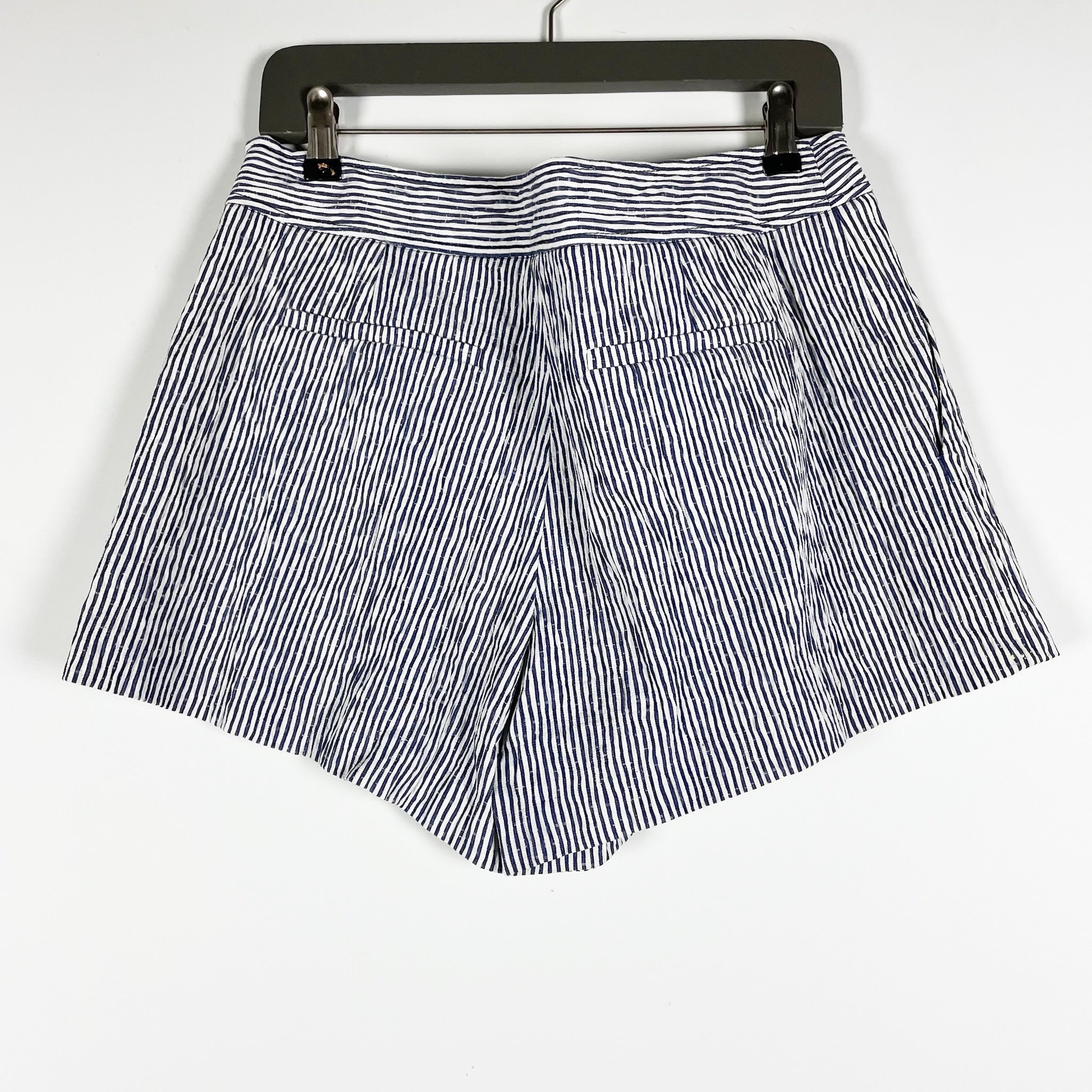 Derek Lam 10 Crosby Robertson Sailor Cotton Stretch Seersucker High Rise Shorts