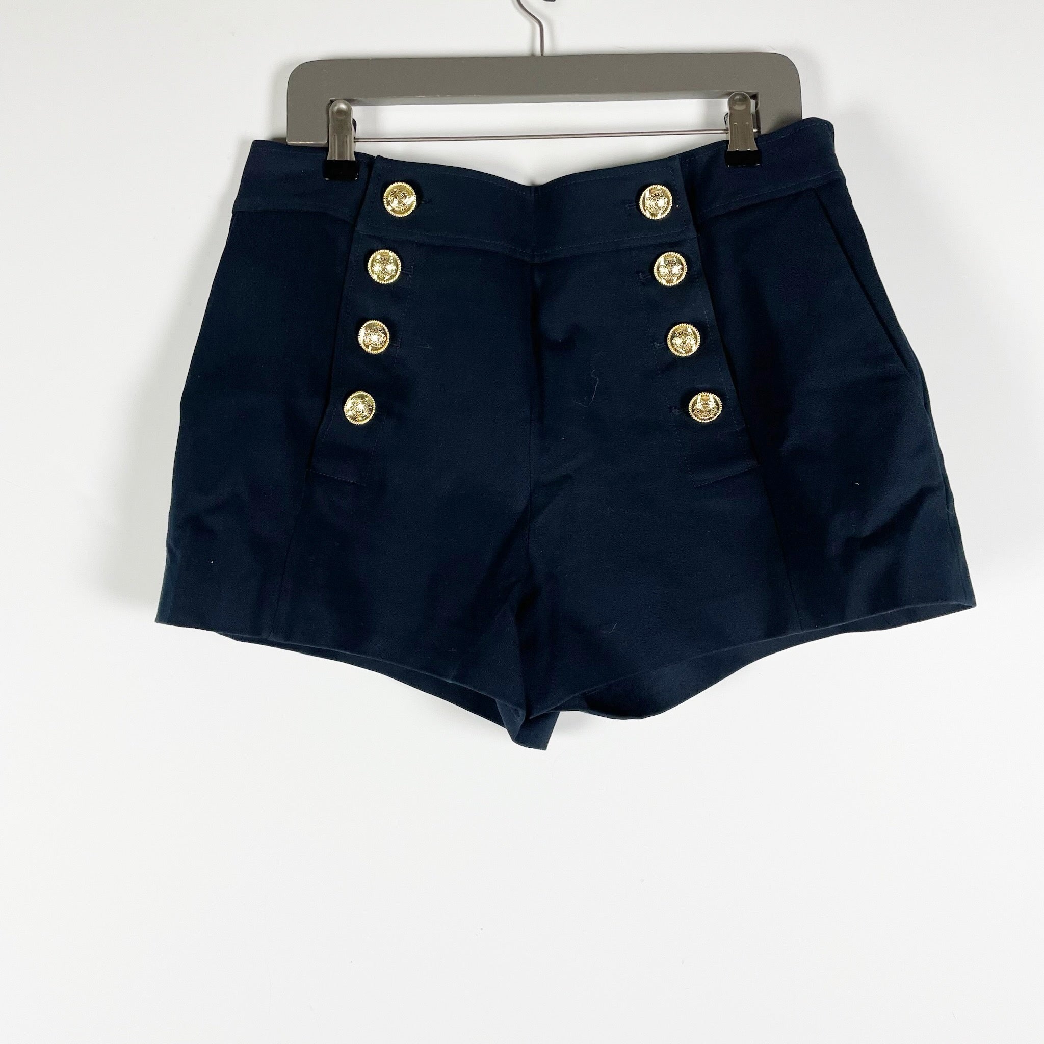 Derek Lam 10 Crosby Robertson Sailor Cotton Stretch Navy Blue High Rise Shorts