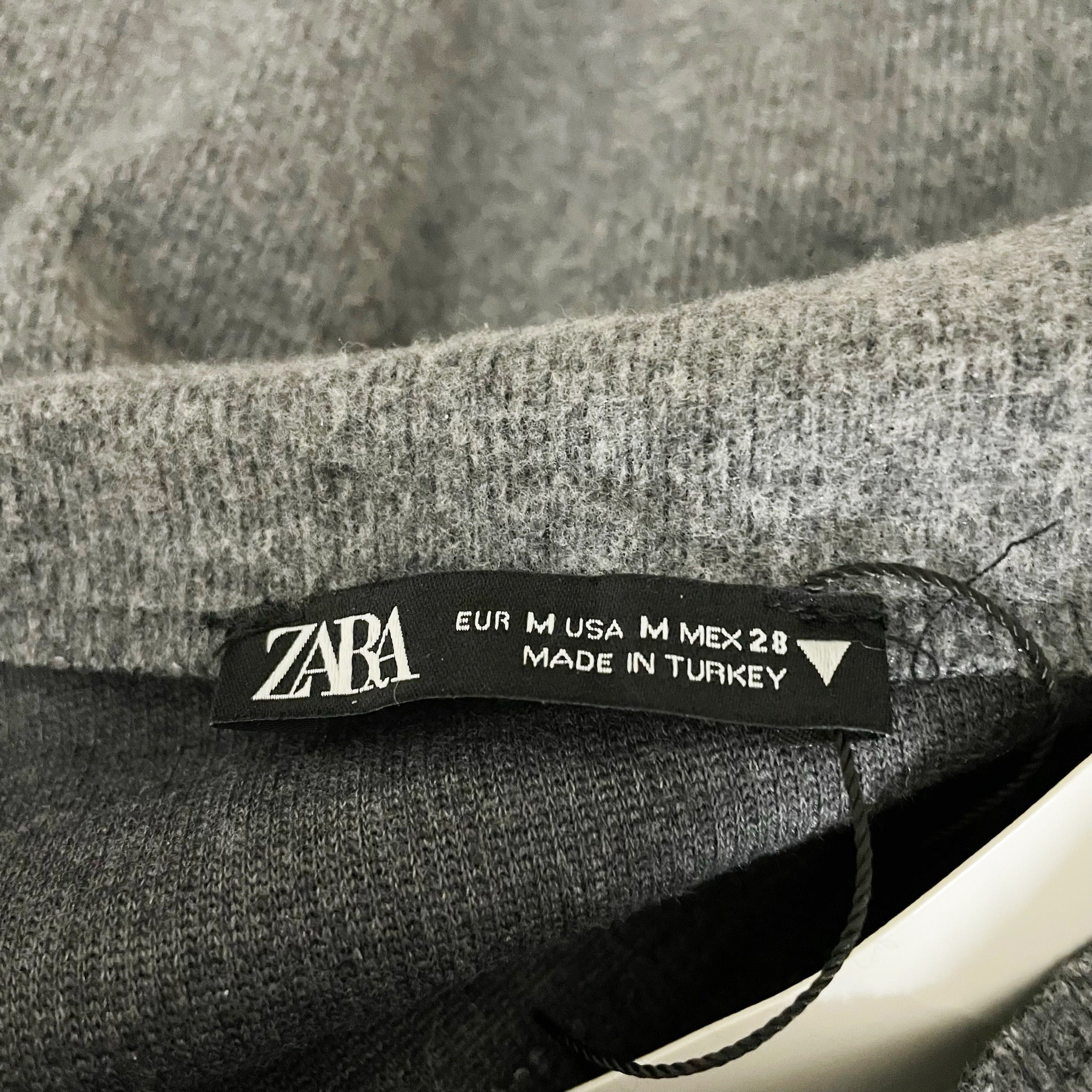 NEW Zara Cotton Blend Knit Stretch Raw Edge Hem Pull On Midi A Line Skirt Gray M