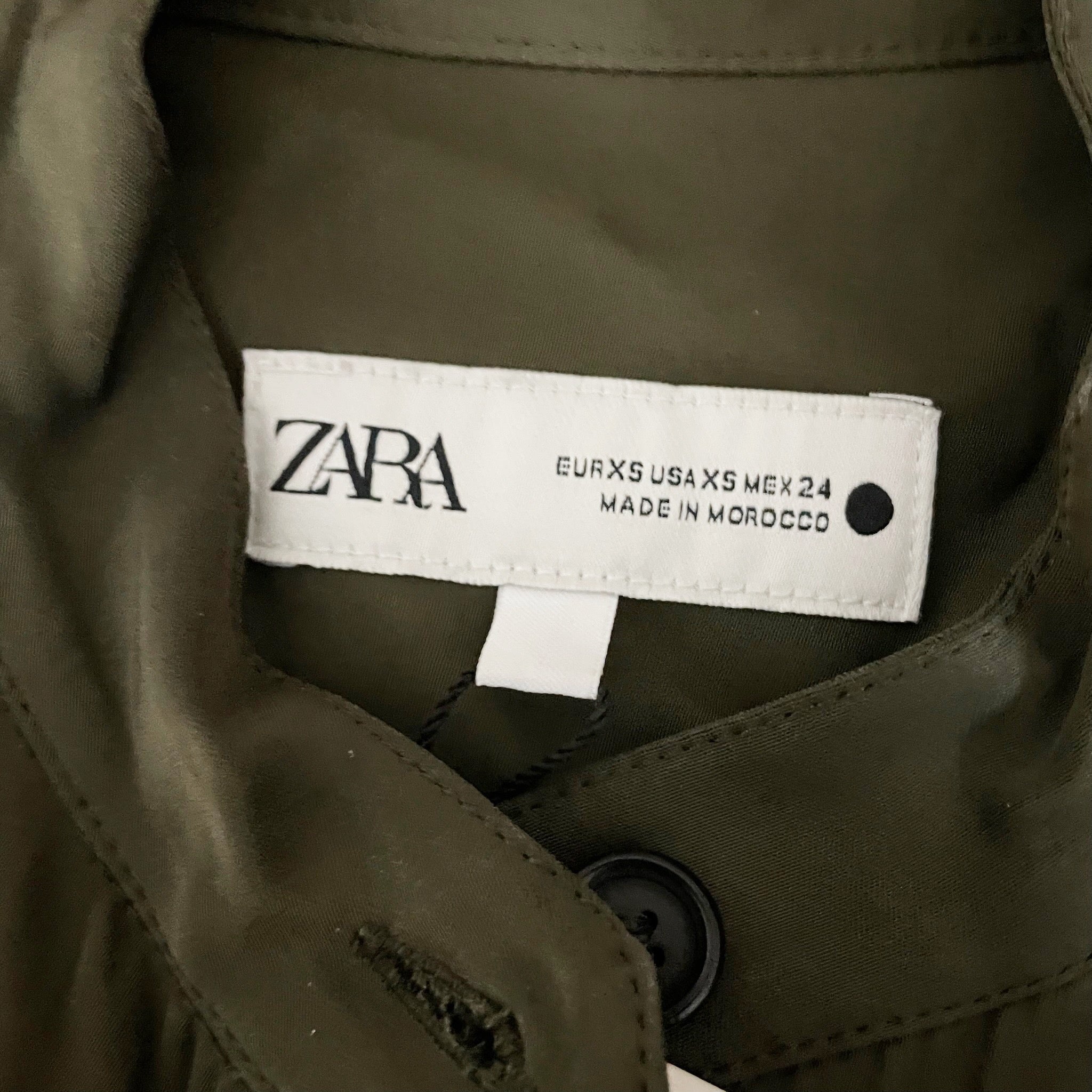NEW Zara ZW Collection Satin Long Sleeve Pullover Shirt Dress Green Black XS