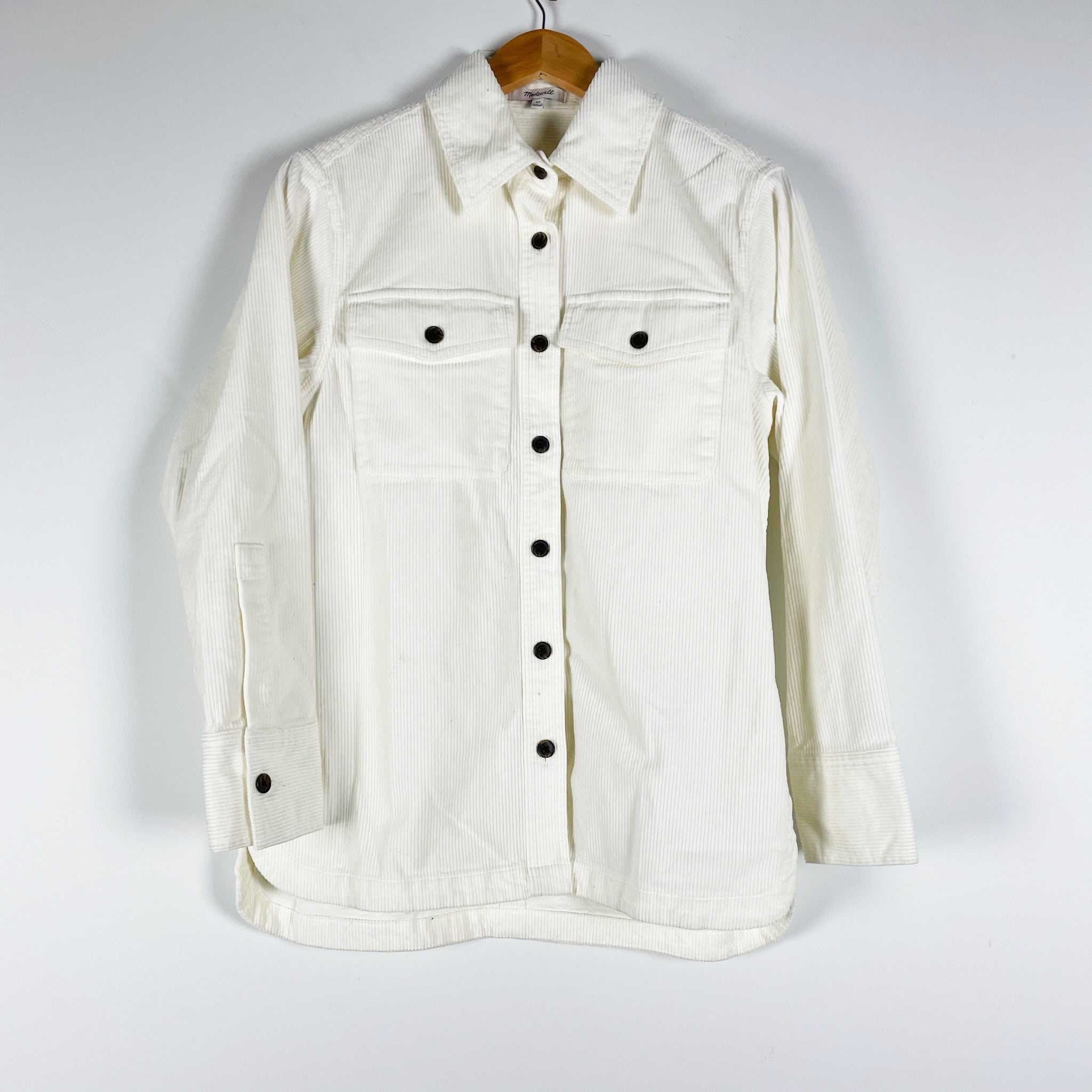 Madewell Cotton Stretch Corduroy Velvet Velour Relaxed Shirt Jacket Winter White