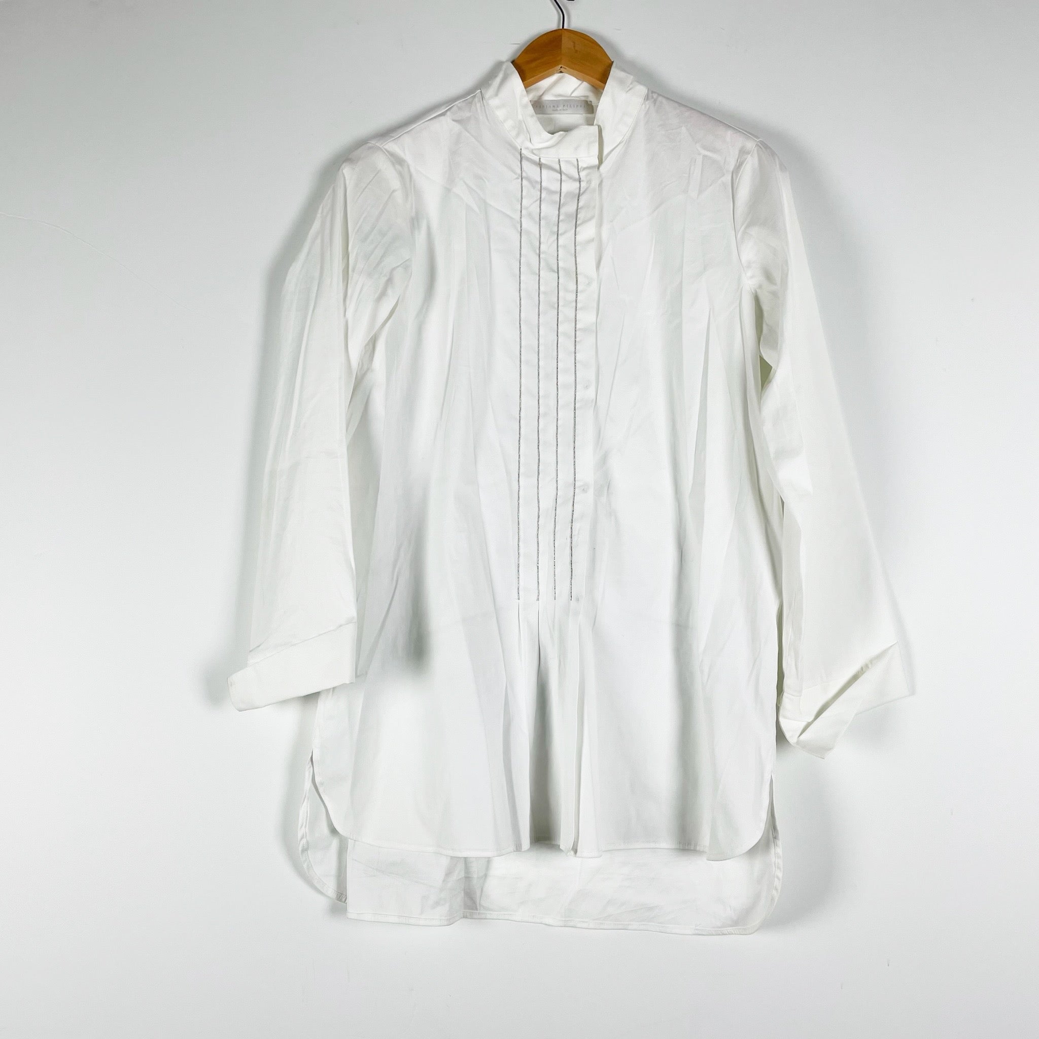 Fabiana Filippi Made In Italy Cotton Poplin Stretch Beaded Embellished Blouse
