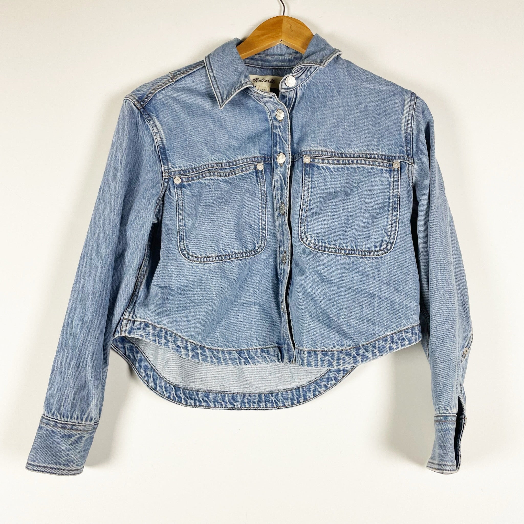 Madewell Women's Cotton Denim Long Sleeve Button Down Crop Shirt Dayview Wash