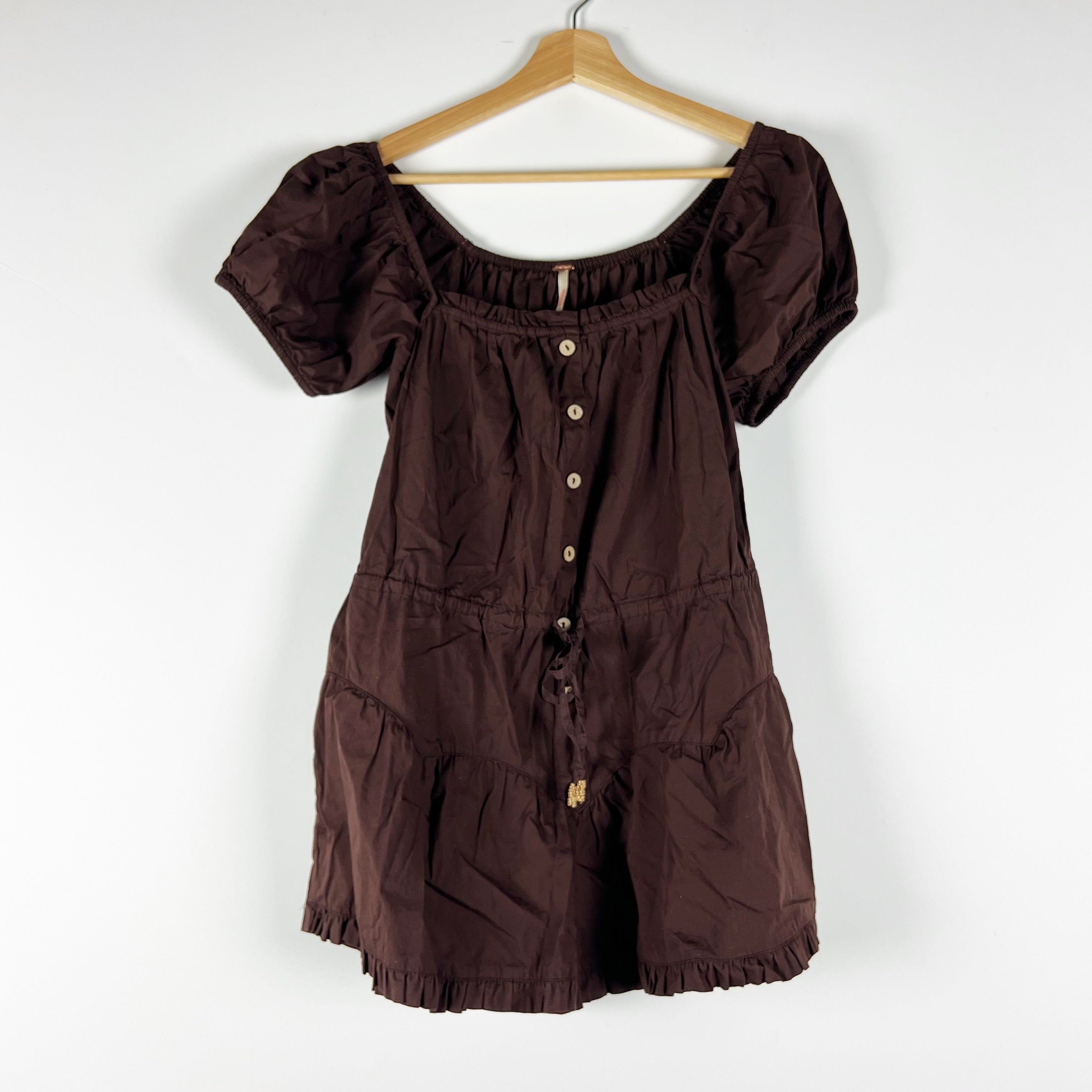 Free People A Sight For Sore Eyes Cotton Poplin Button Front Romper French Roast