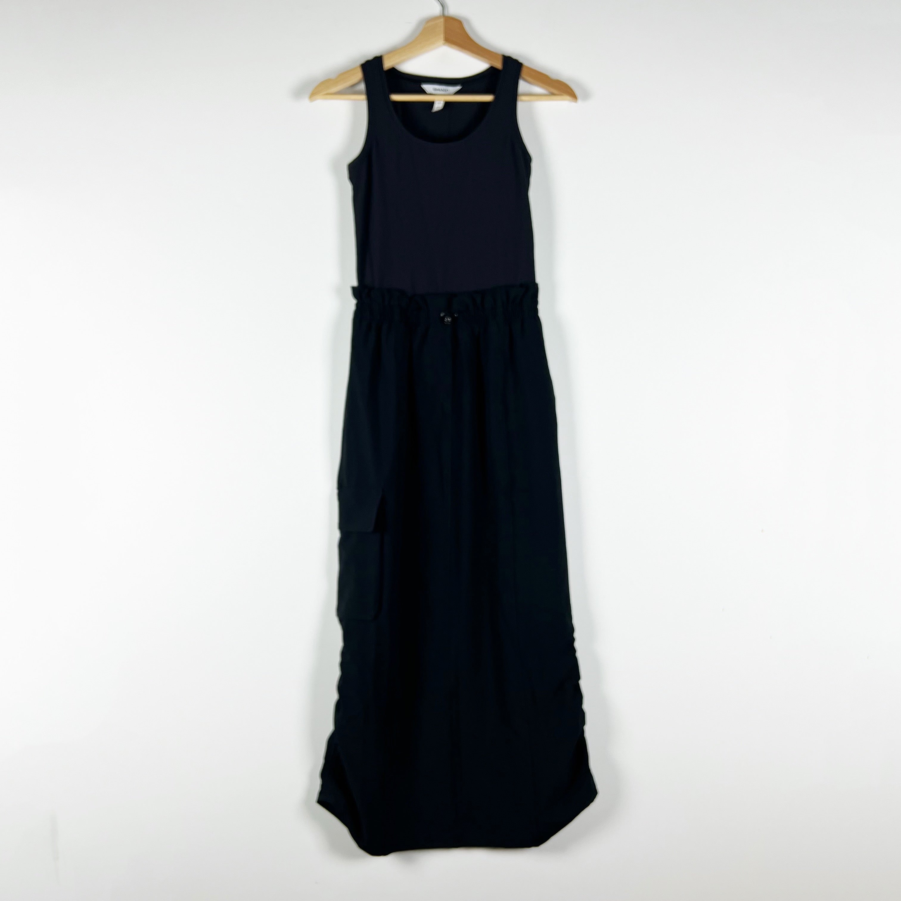 Spanx Casual Fridays Ribbed Scoop Neck Multi Cargo Pocket Maxi Dress Black XS