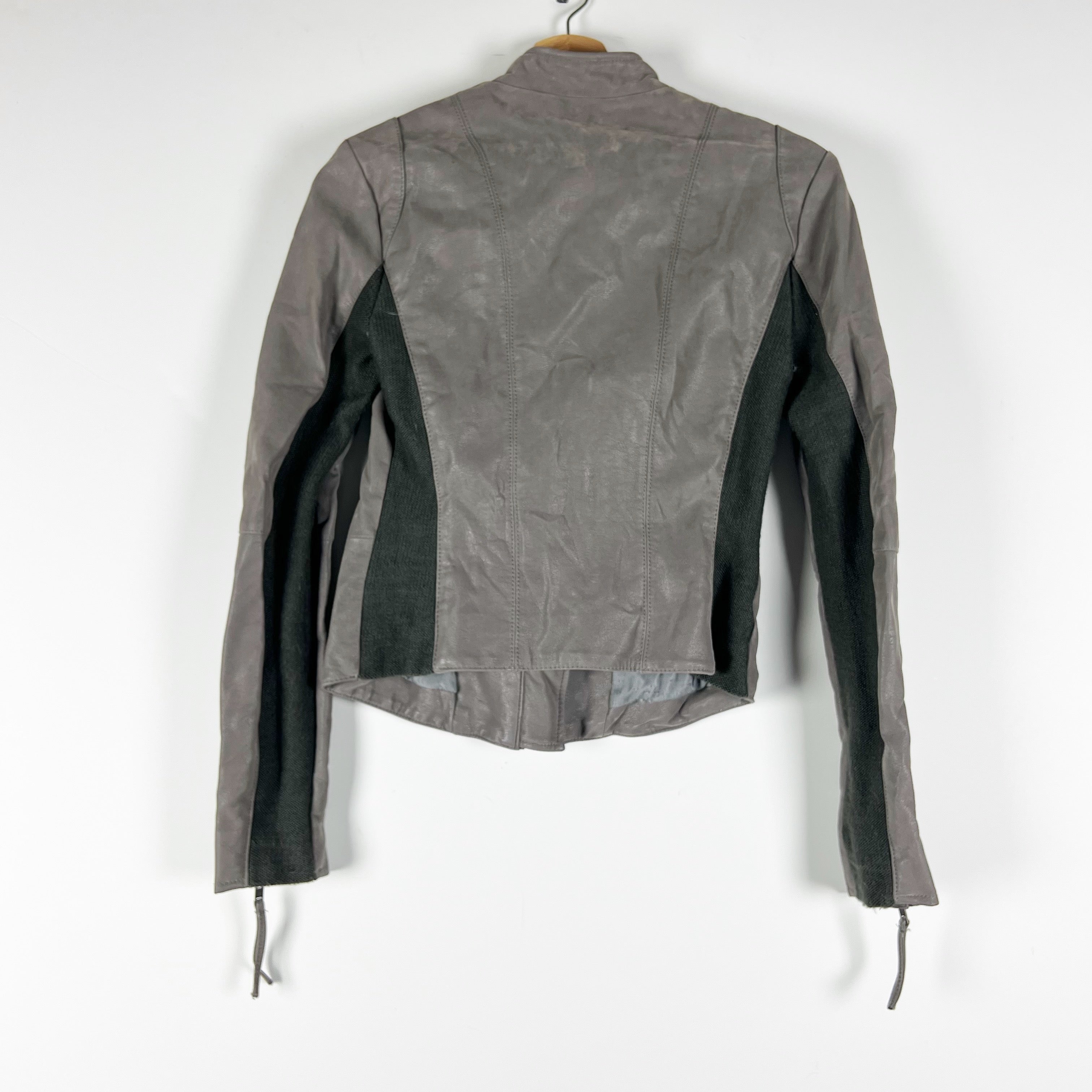 Free People Cool & Clean Faux Vegan Suede Leather Full Zip Moto Jacket Gray 2